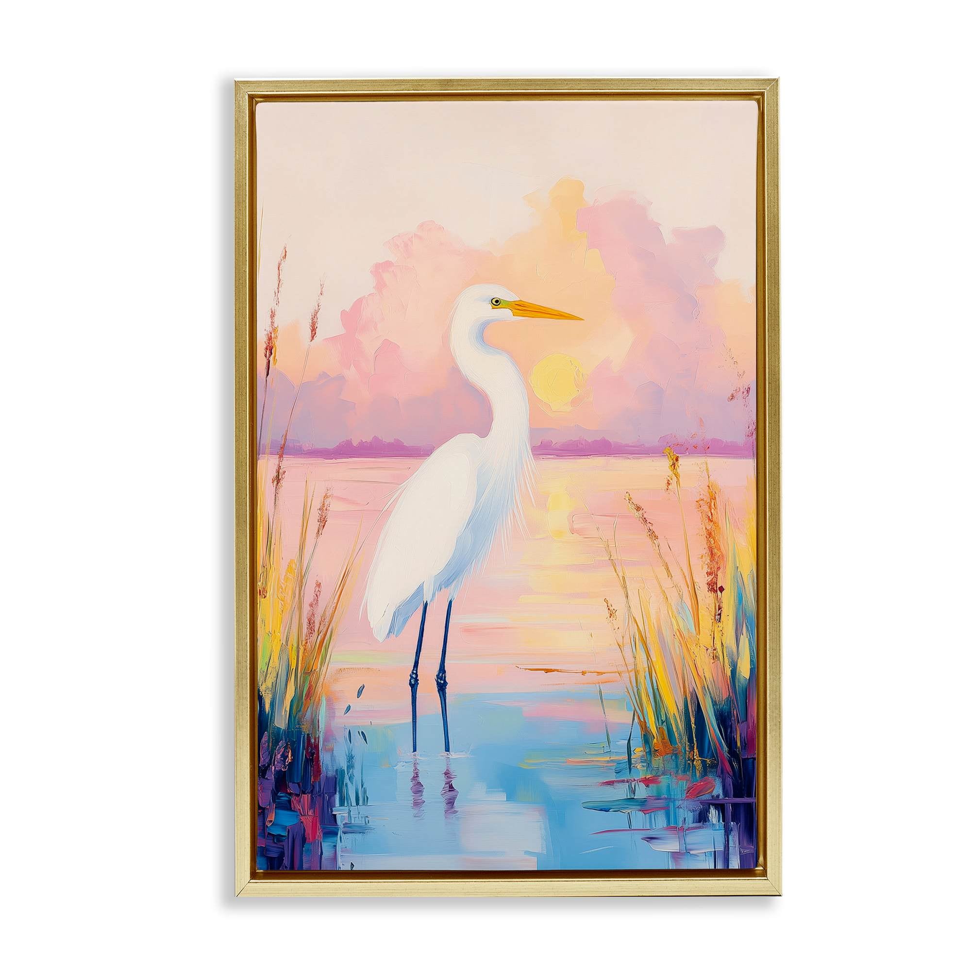 Stupell Industries BT-689-FFG-16X24 Egret under Beaming Sunset Floating Frame design by Arlington Prints