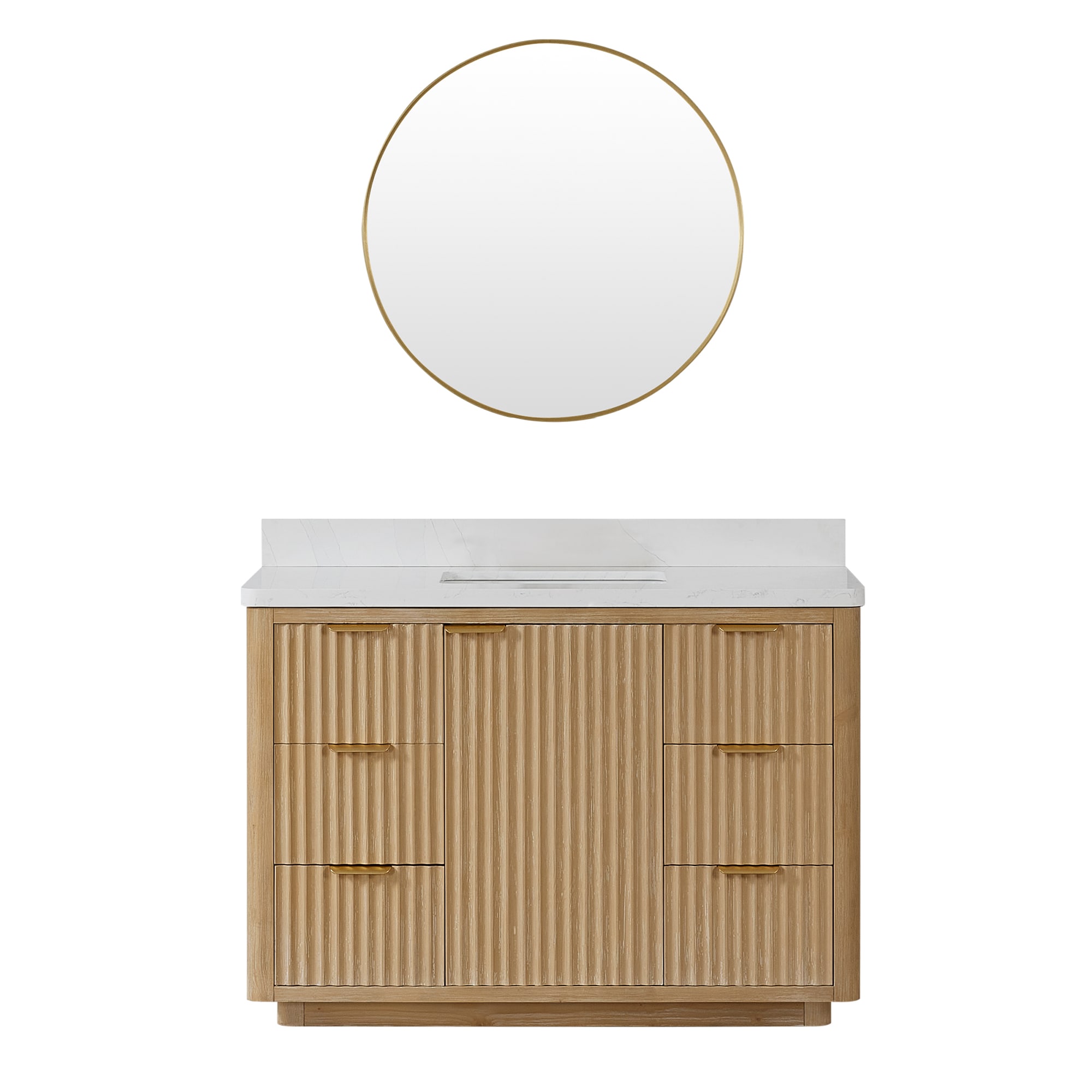 Vinnova 48-in Washed Ash Grey Finish Undermount Single Sink Bathroom Vanity with Lightning White Engineered Stone Top (Mirror Included) (Fully Assembled)