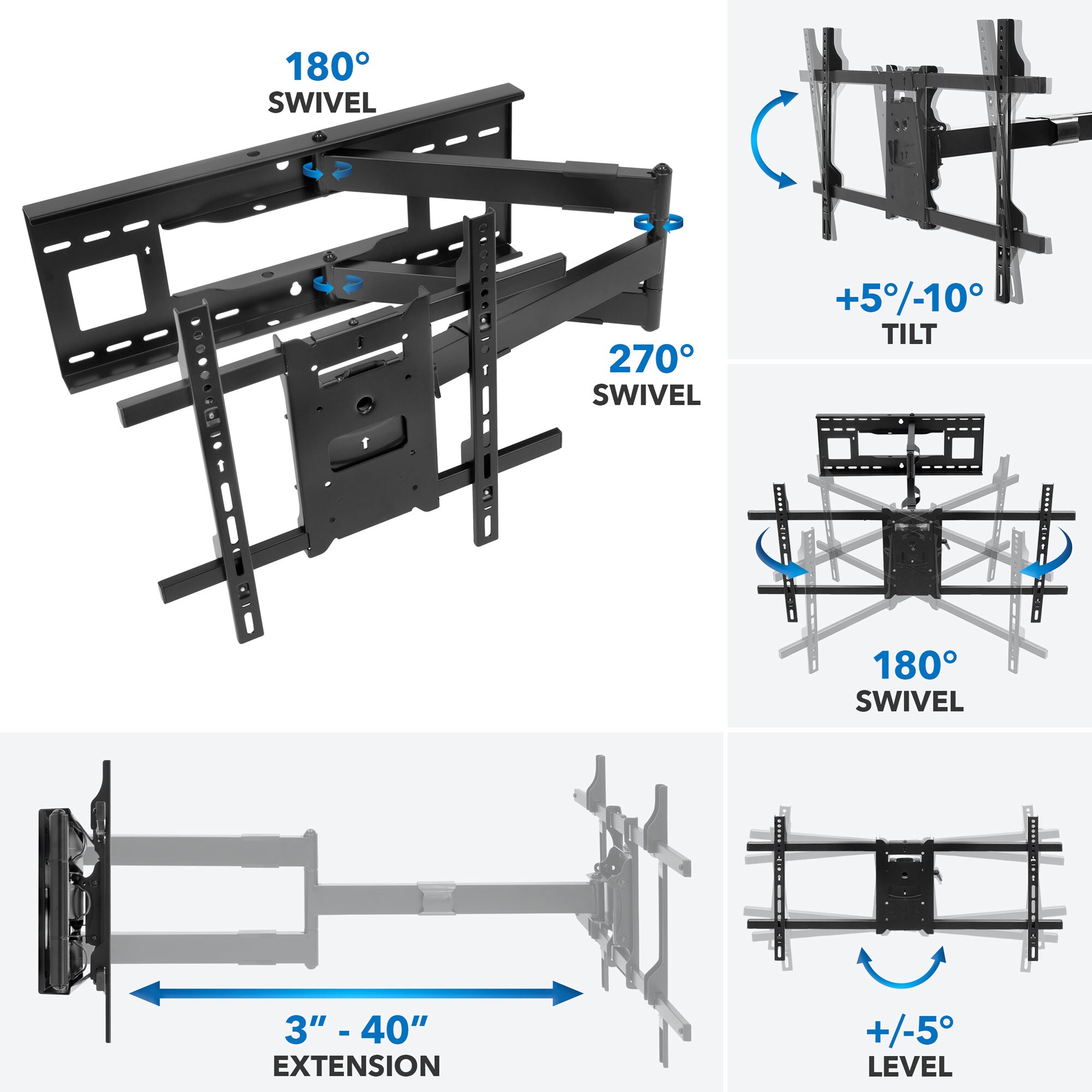 Mount It Tv Mount, Mount-It! MI-372 Full Motion TV Wall Mount With Extra  Long