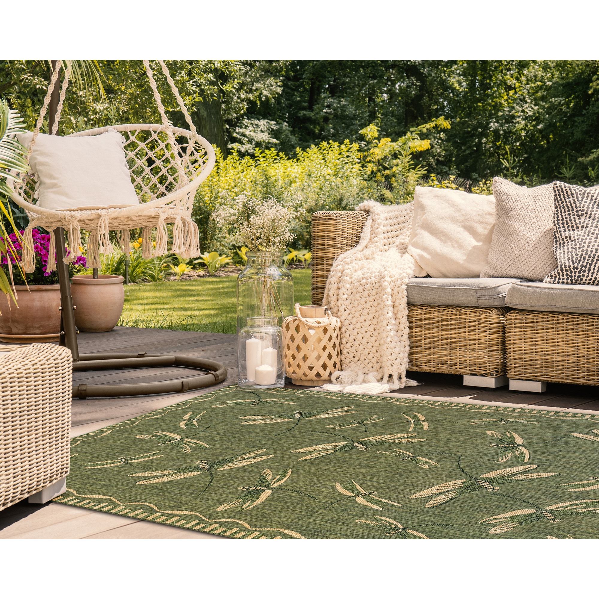 Liora Manne CRE58844006 Carmel 5 x 8 (ft) Polypropylene Green Rectangular Indoor/Outdoor Border Area rug