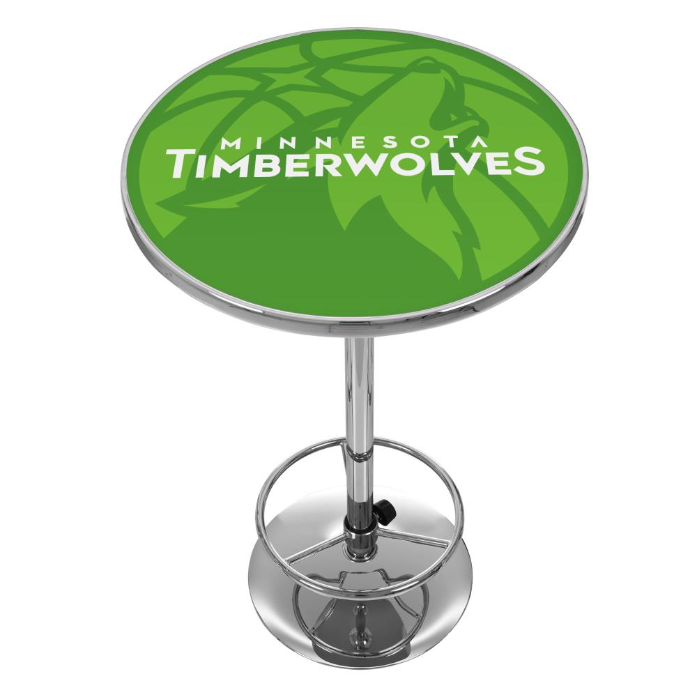 Trademark Gameroom NBA2000-MT2 Minnesota Timberwolves Pub Tables Chrome Round Traditional Bar Table, Composite with Metal Pedestal Base 27.375-in L x 42-in H