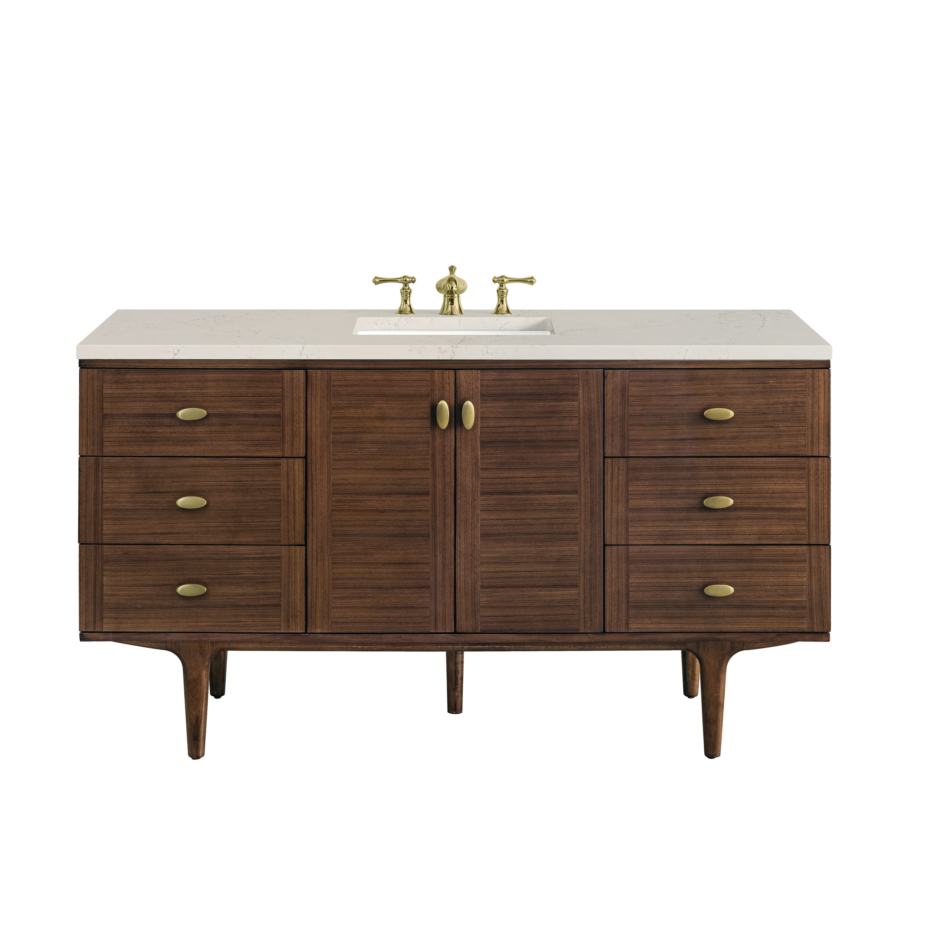James Martin Vanities Amberly 60-in Mid-Century Walnut Undermount Single Sink Bathroom Vanity with Siberian Quartz Top