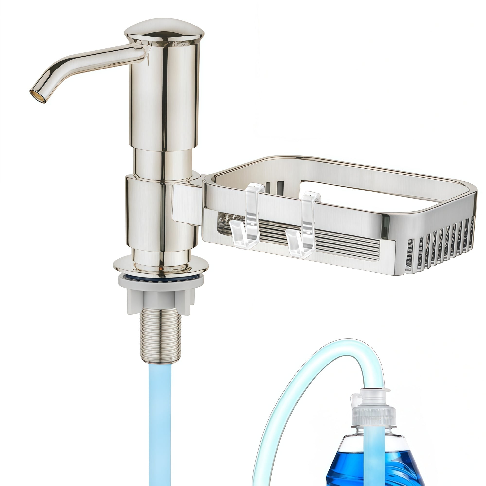 Numhew Soap Dispenser 2-in Brushed Nickel with Sponge Holder