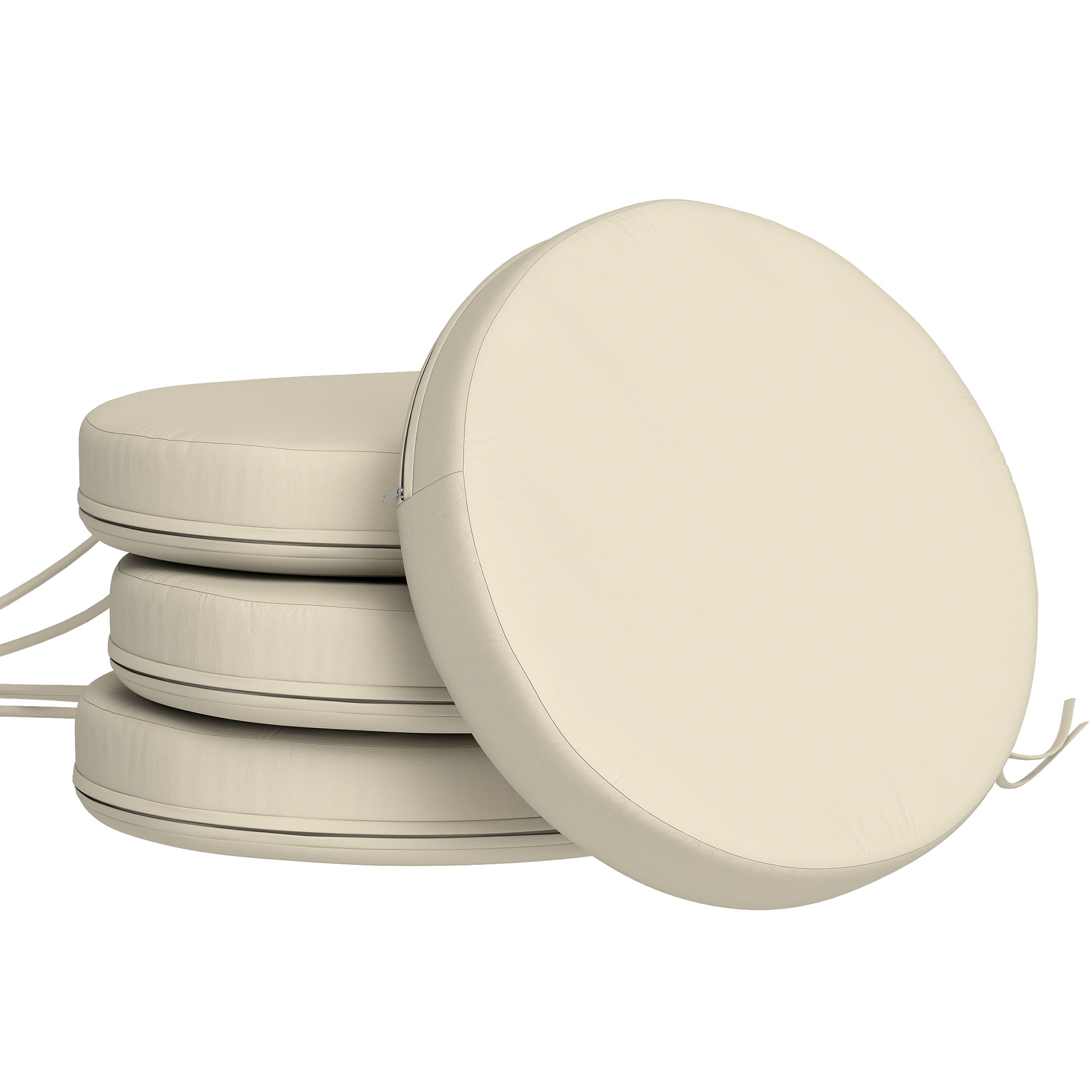 Outsunny 84G-609V00CW  Outdoor Chair Cushions Set of 4 Round Seat Cushions for Dining Chairs Bistro Chairs with Machine Washable Cover 15in x 15in x 3in Cream White