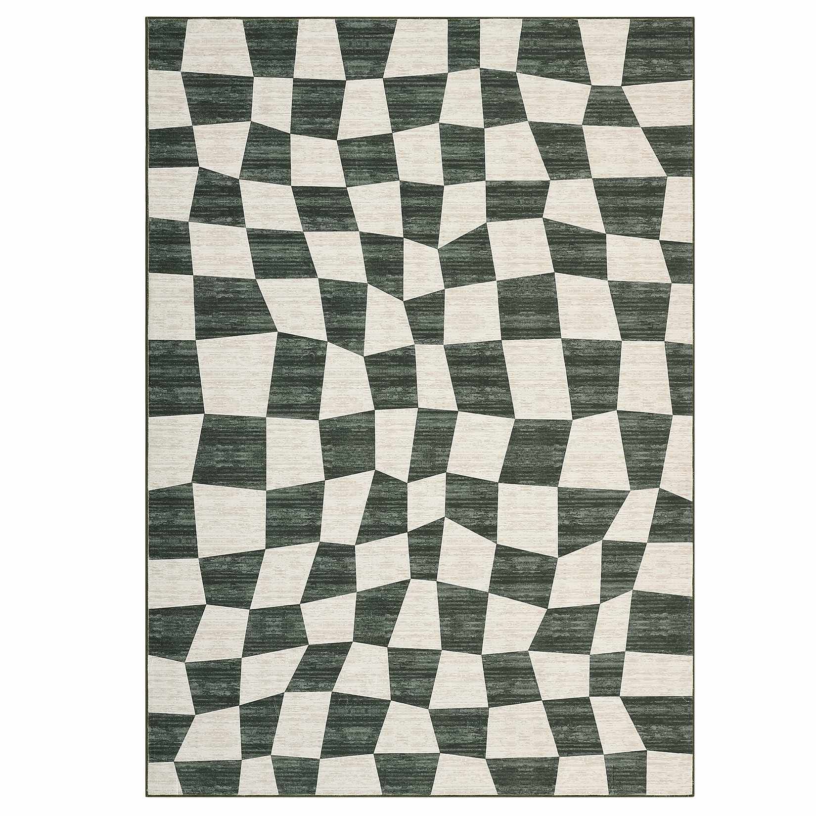 WhizMax SUNNY-PHO-14B2RVN4 10 x 13 ft Polyester Green Rectangular Living Room Bedroom Dining Room Geometric Checkered Modern Machine Washable Area Rug