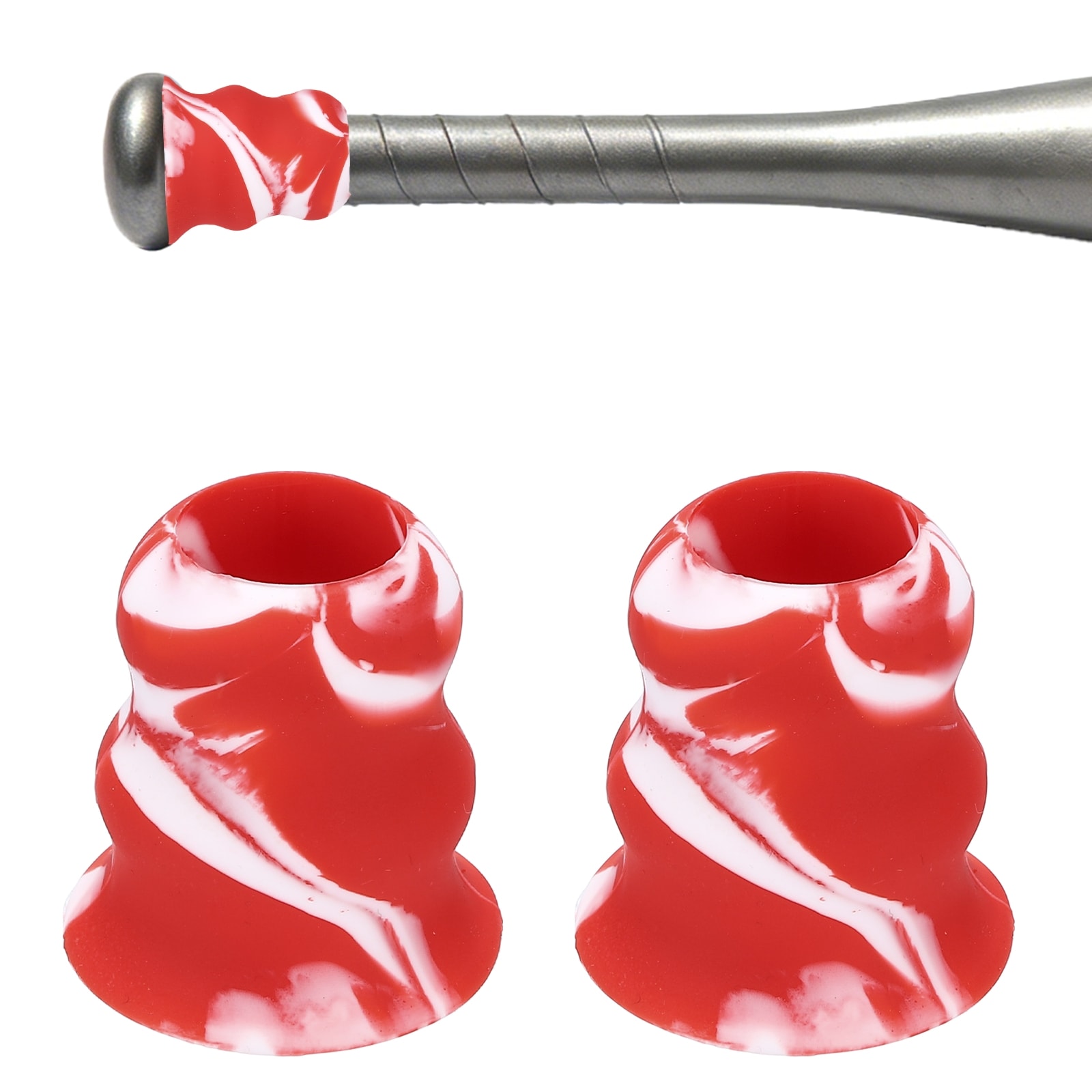 Unique Bargains 2pcs Bat Taper Bat Knob Taper Softball Grip Silicone Non-slip Ergonomic Enhanced Grip Easy Installation and Red-White - Fit for (Most Softball Bats/Baseball)