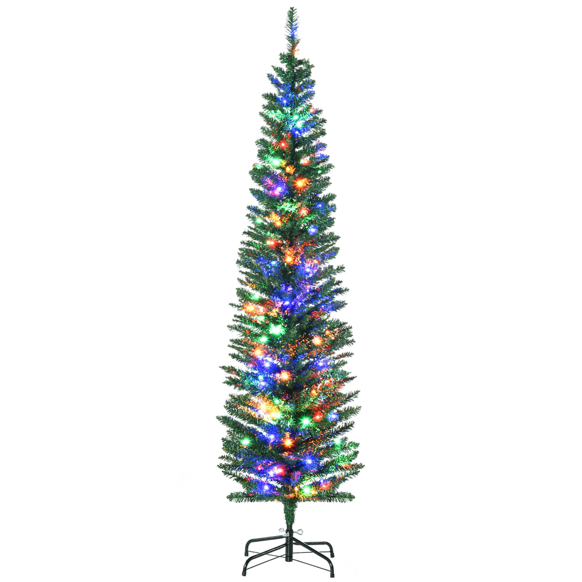 HomCom  6ft Tall Pencil Prelit Artificial Christmas Tree Holiday Décor with 390 Branches  150 Colorful LED Lights  Steel Base  Green