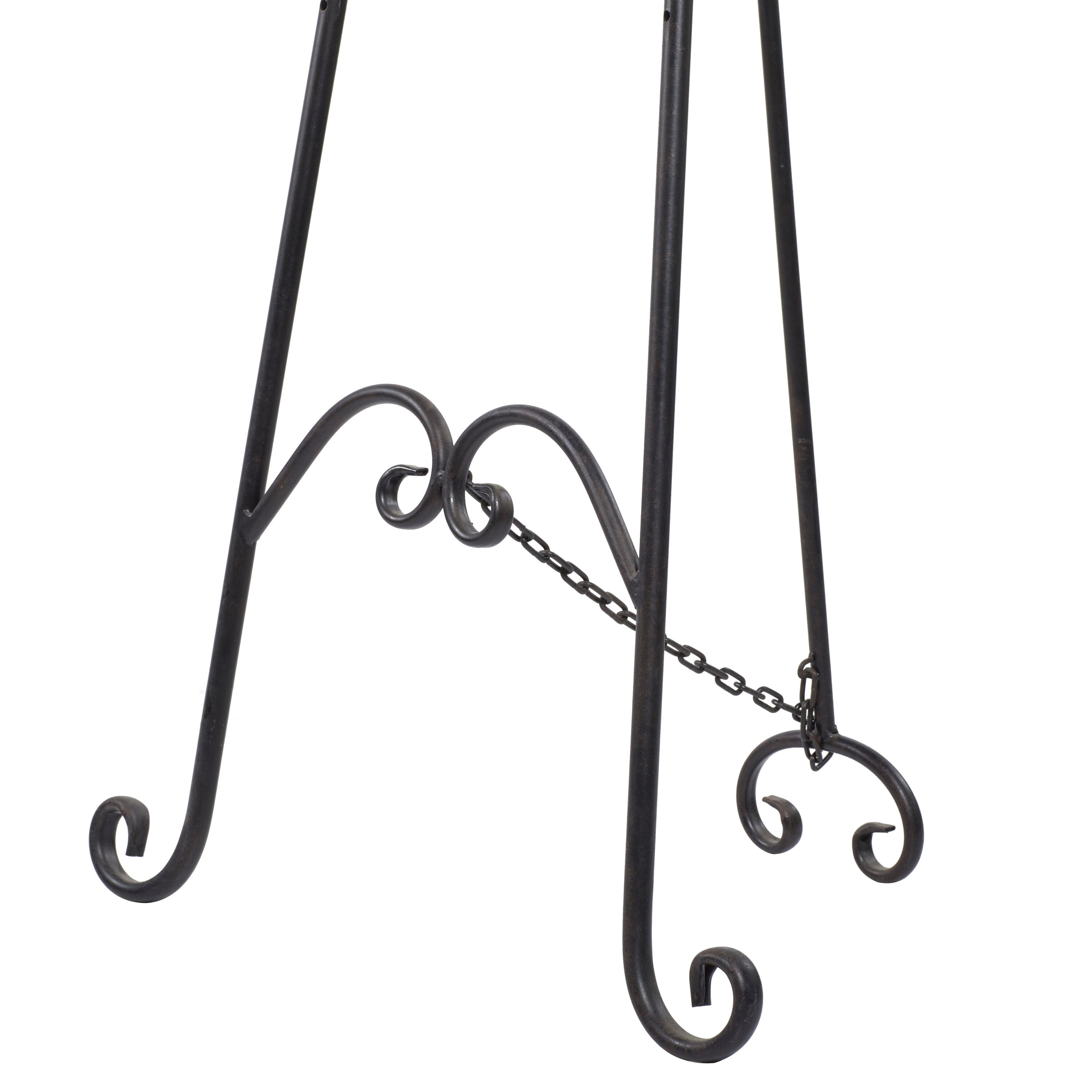 Black Metal Scroll Adjustable Floor Easel with Chain Support