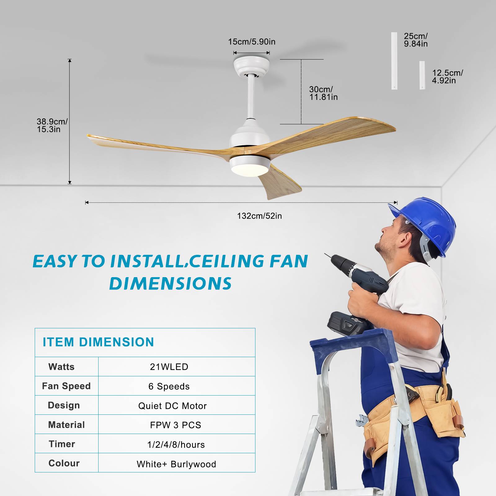 WELLFOR TTC50488BK Ceiling-Fans - View #3