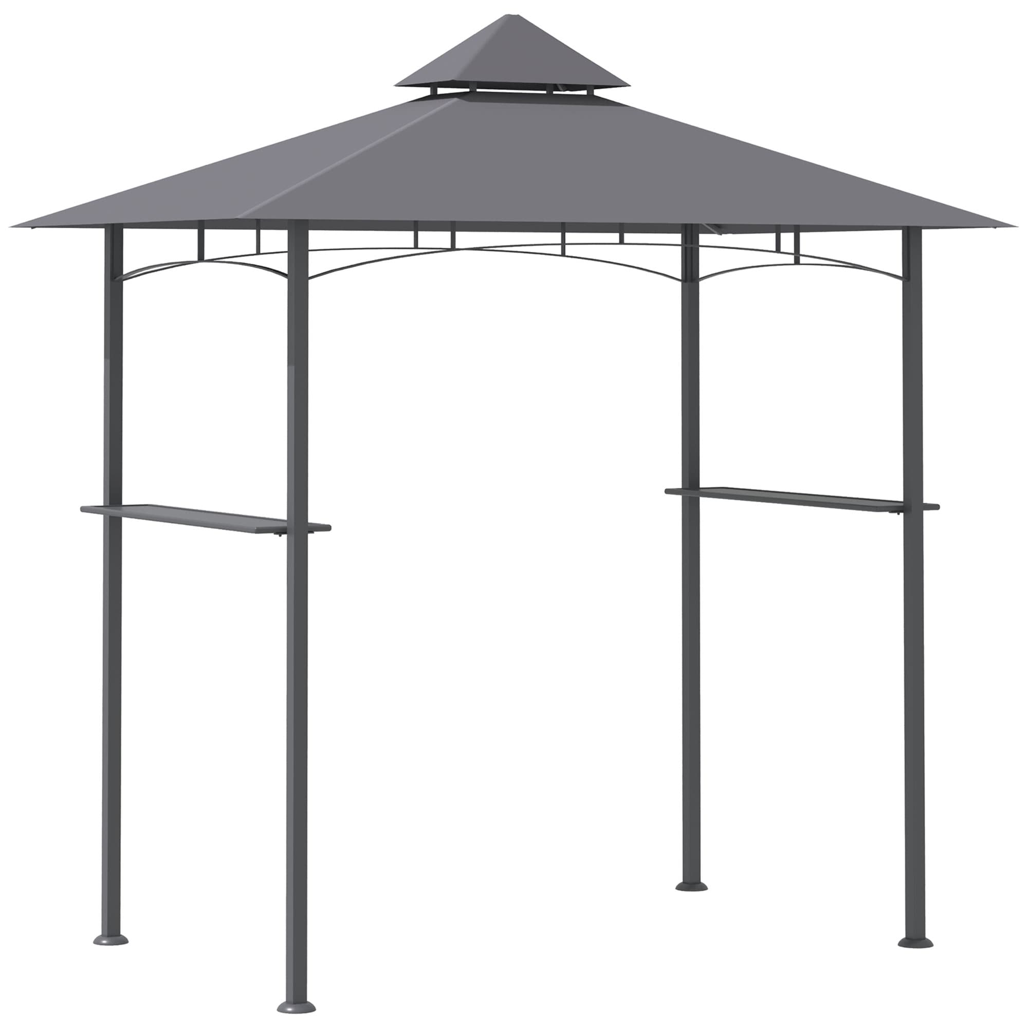 Outsunny 84C-266GY 8ft x 5ft Grill Gazebo with 2 Side Shelves Outdoor BBQ Gazebo with Double Roof Steel Grill Tent Canopy for Patio Yard Garden Gray