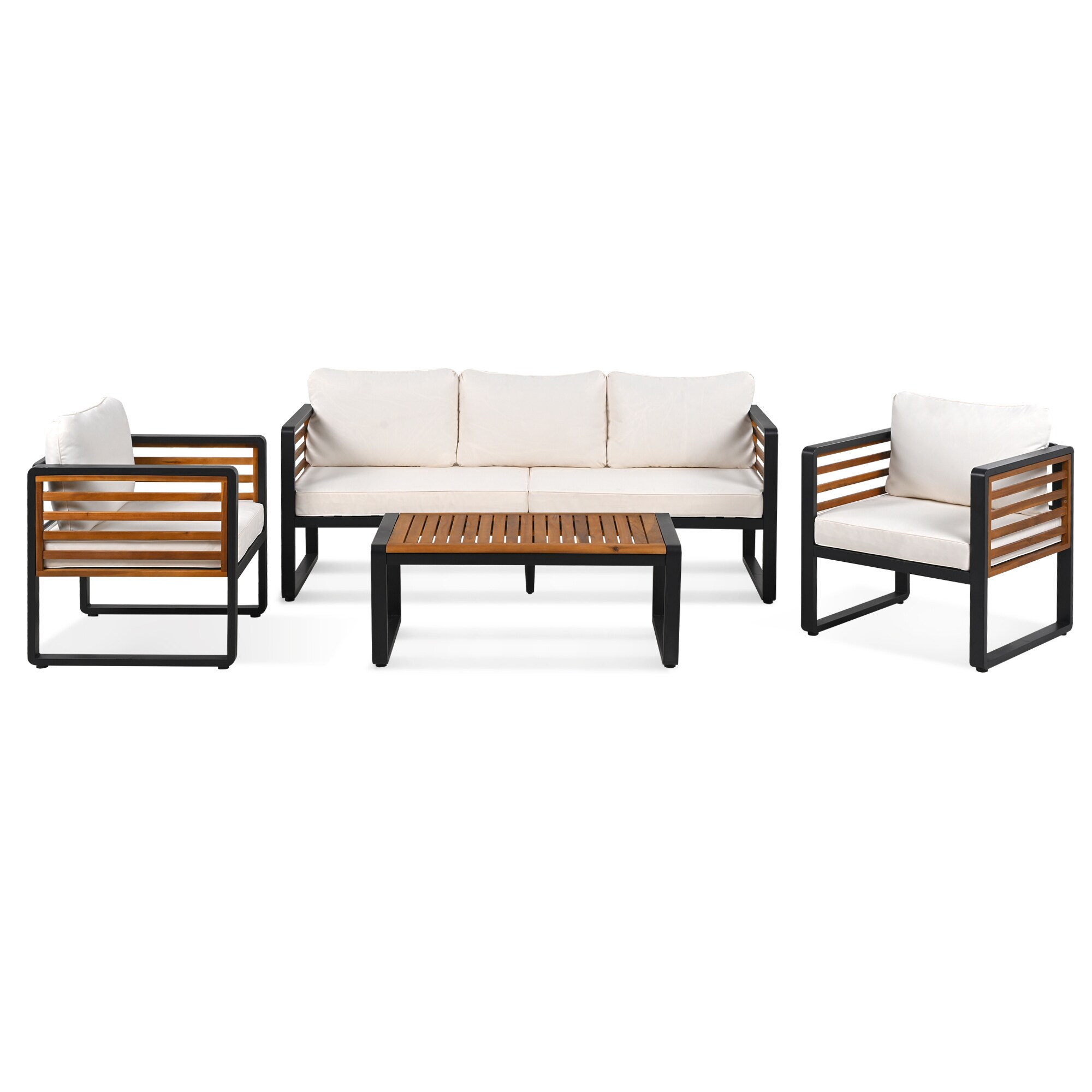 Bybafun YB8400048 4 -Piece Patio Sofa Conversation Set with Beige Cushions