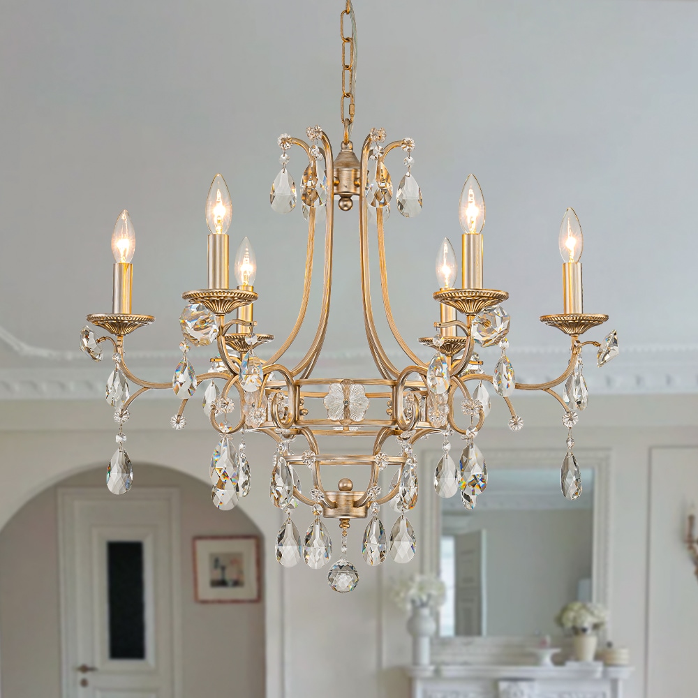 Zicbol 6 -Light Antique Brass Clear glass Metal Chandelier