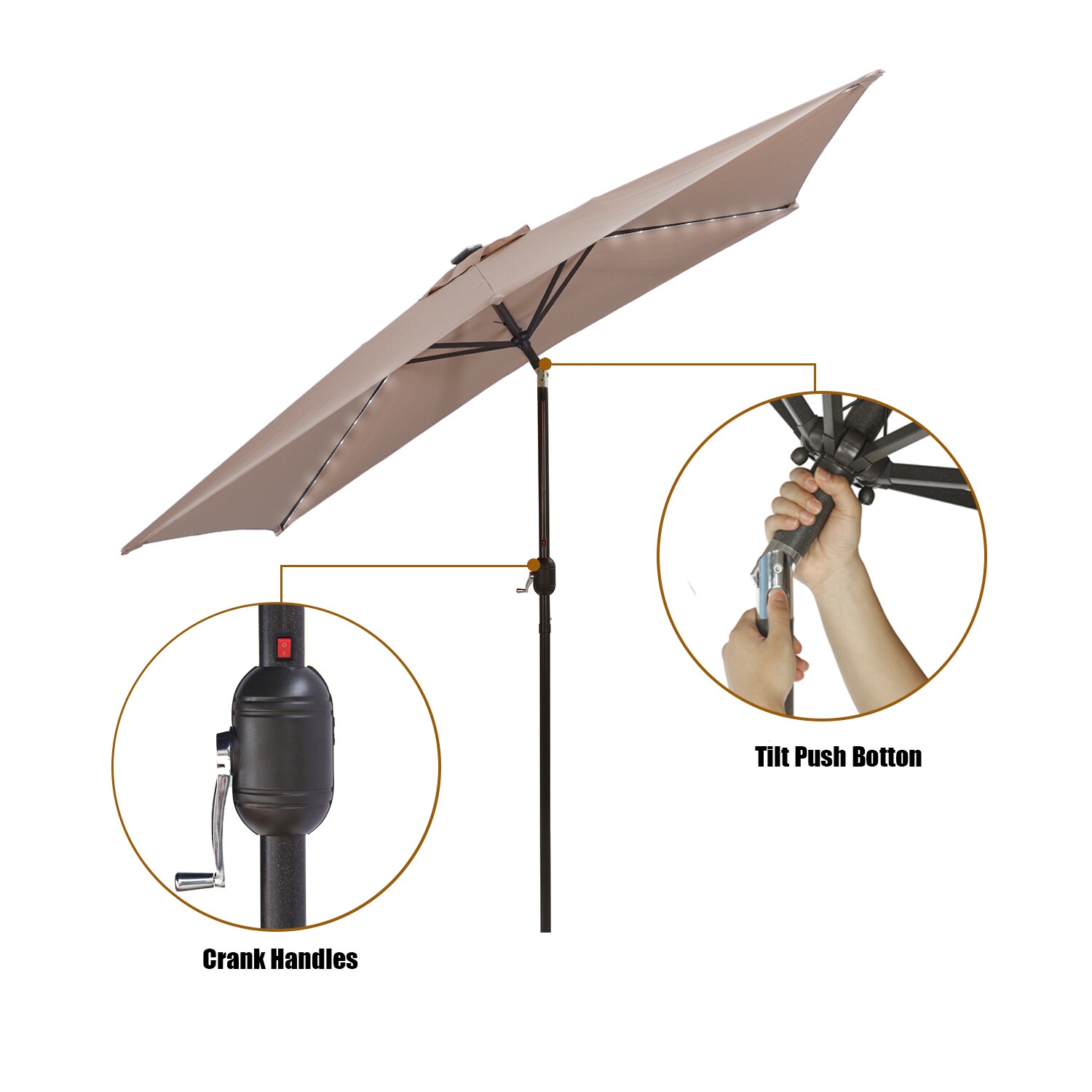 Maocao Hoom 7-ft Aluminum Rectangular Market Patio Umbrella with Lights ...