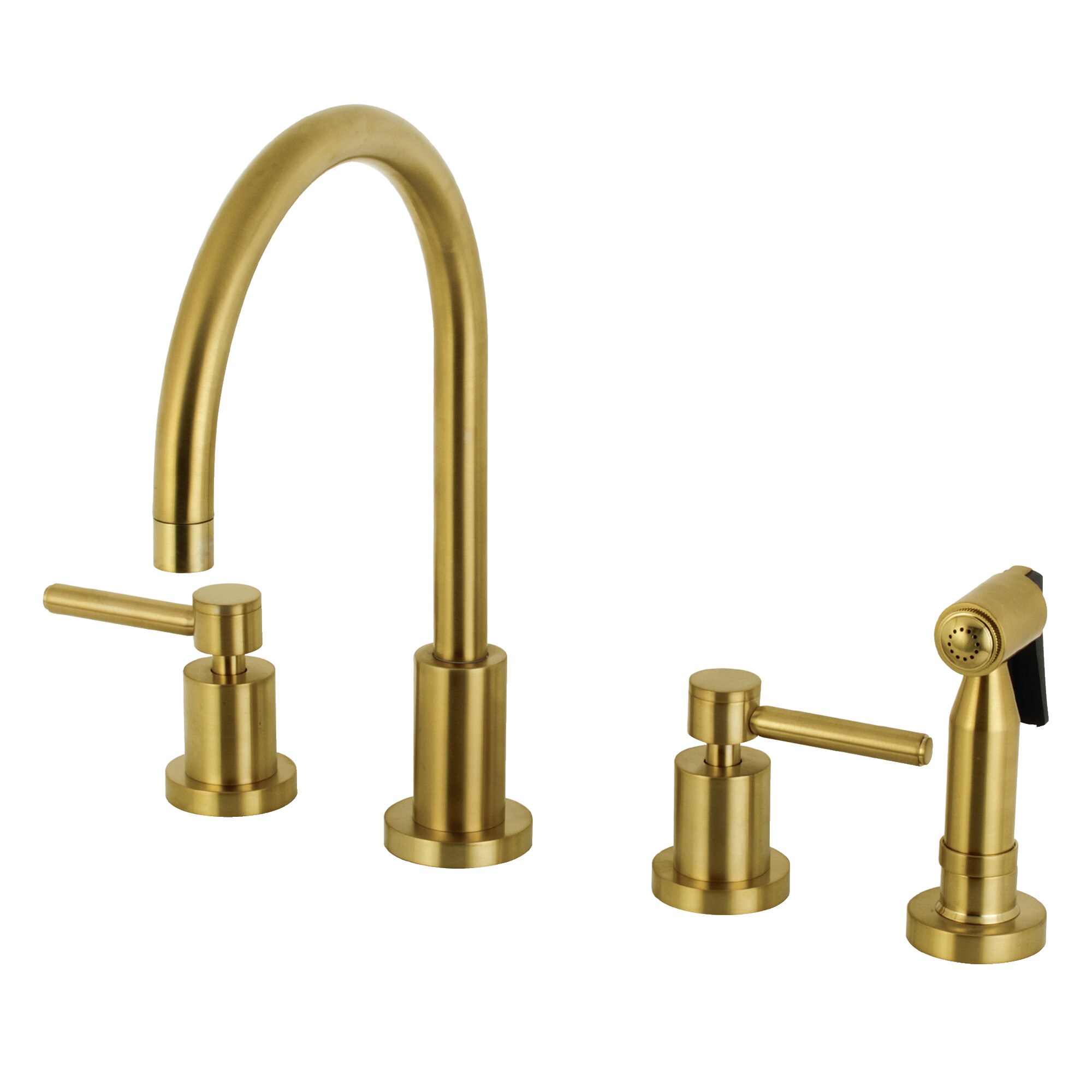 Kingston Brass WLKS8727DLBS Concord Brushed brass Double Handle Deck-mount Kitchen Faucet with Sprayer ( Side Sprayer Included )
