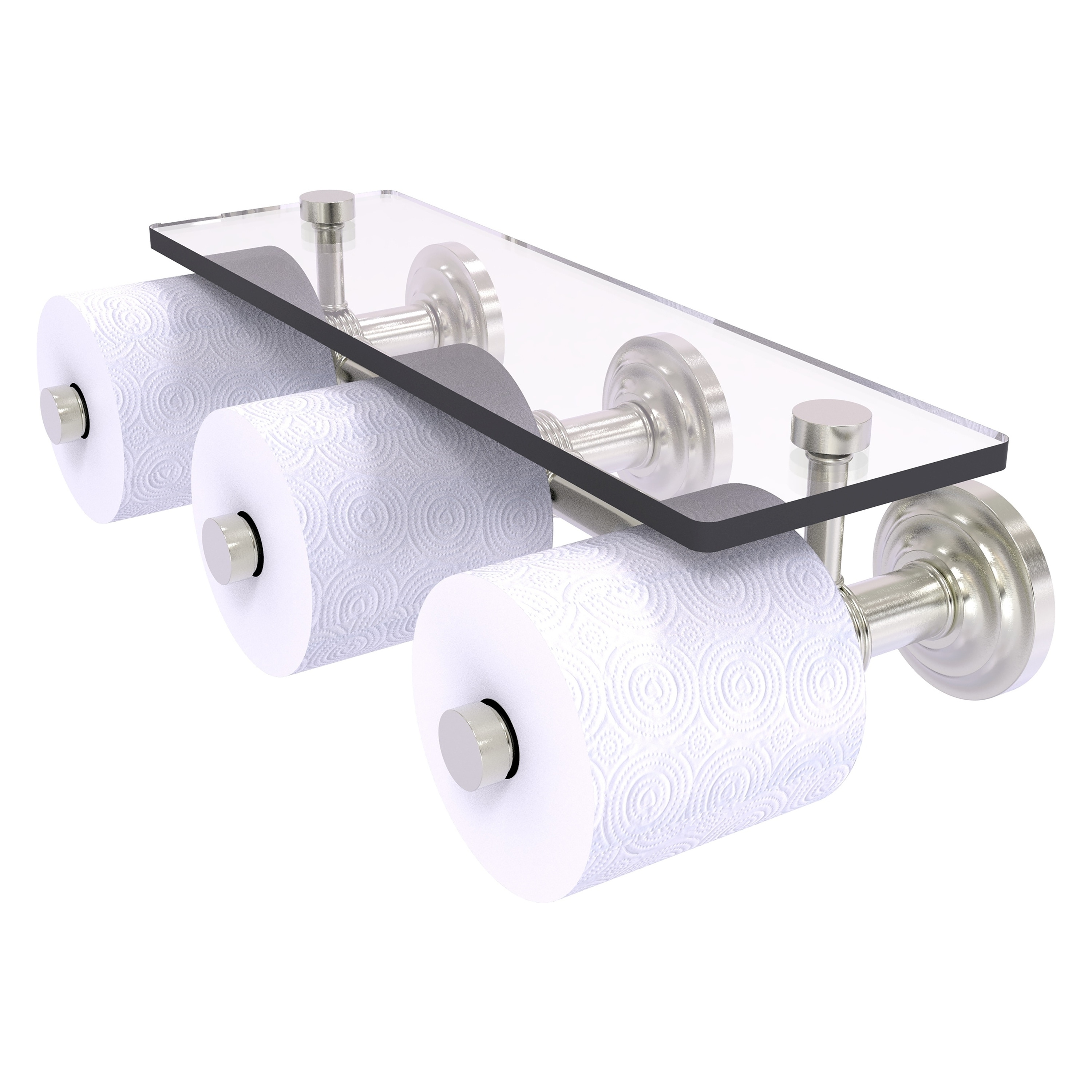 Allied Brass QN-35-3S-SN Que New Satin Nickel Wall mount Double post Toilet Paper Holder 3 -Rolls with Storage