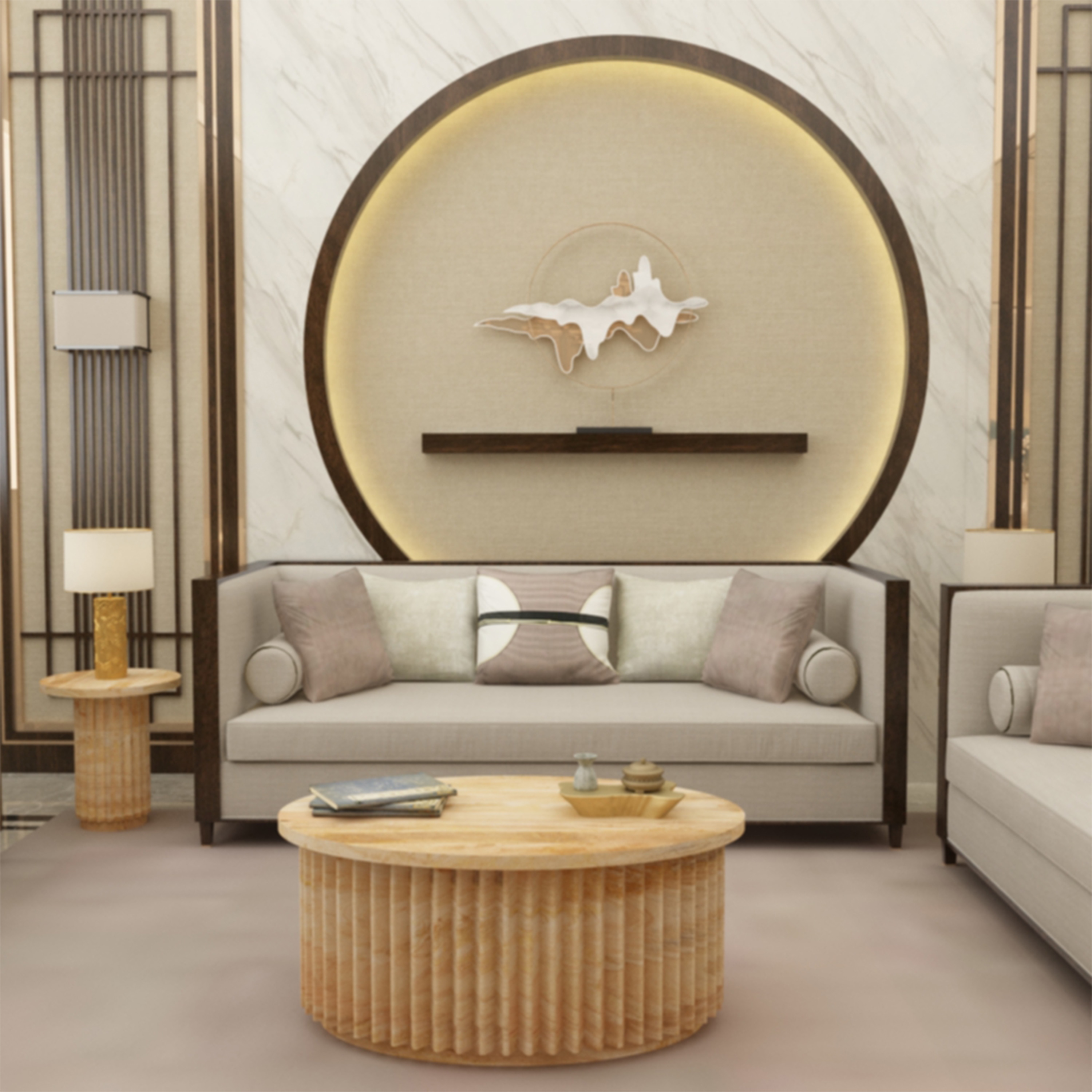 Natural Brown Oval Mango Wood Coffee Table with Hidden Storage