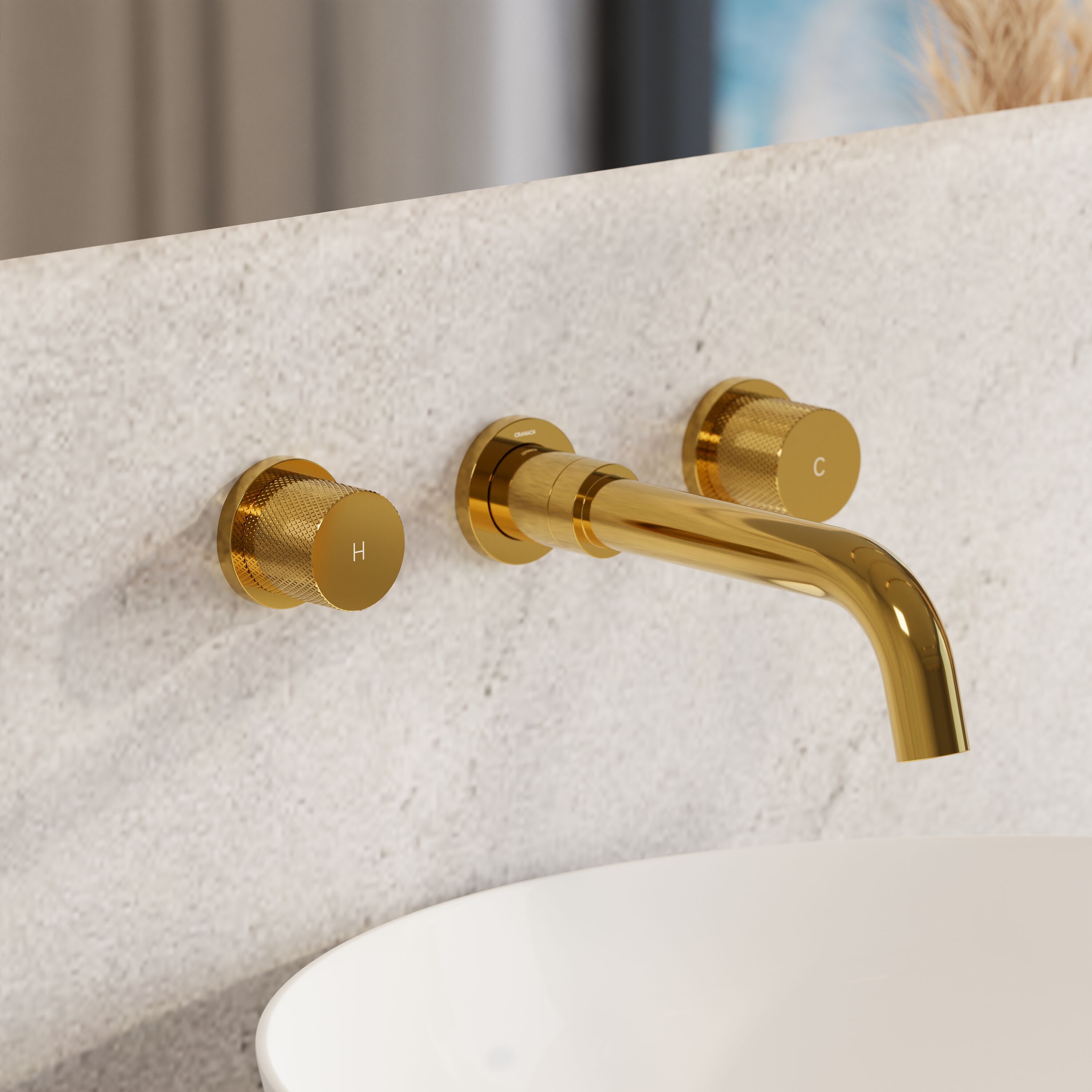 CRANACH Anglesey Vibrant Titanium Wall - Mounted Double-Handle Basin Faucet with Knurled Design