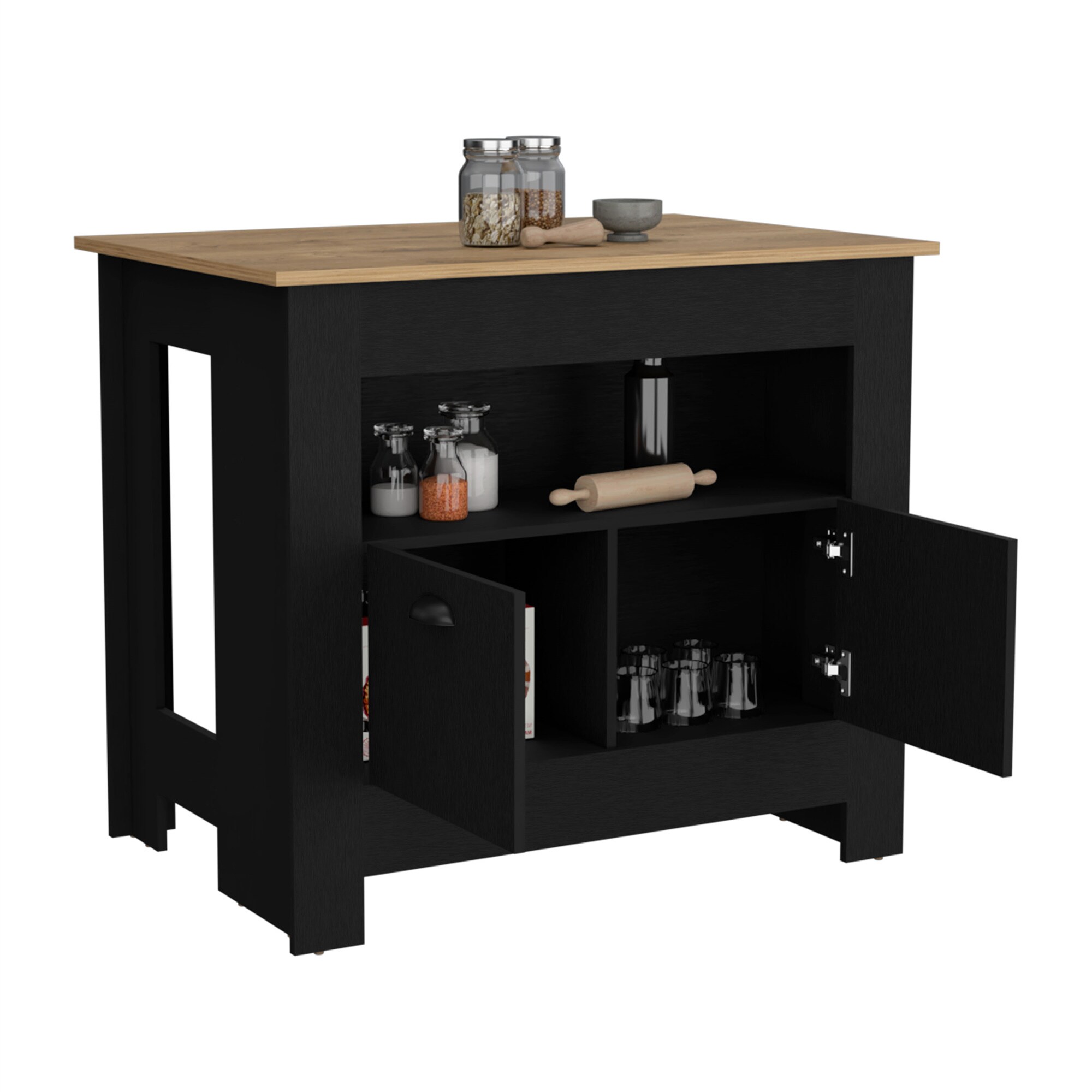BABOOM Black Mdf Base with Composite Top Kitchen Island (27.5-in x 40.5-in x 35.3-in)