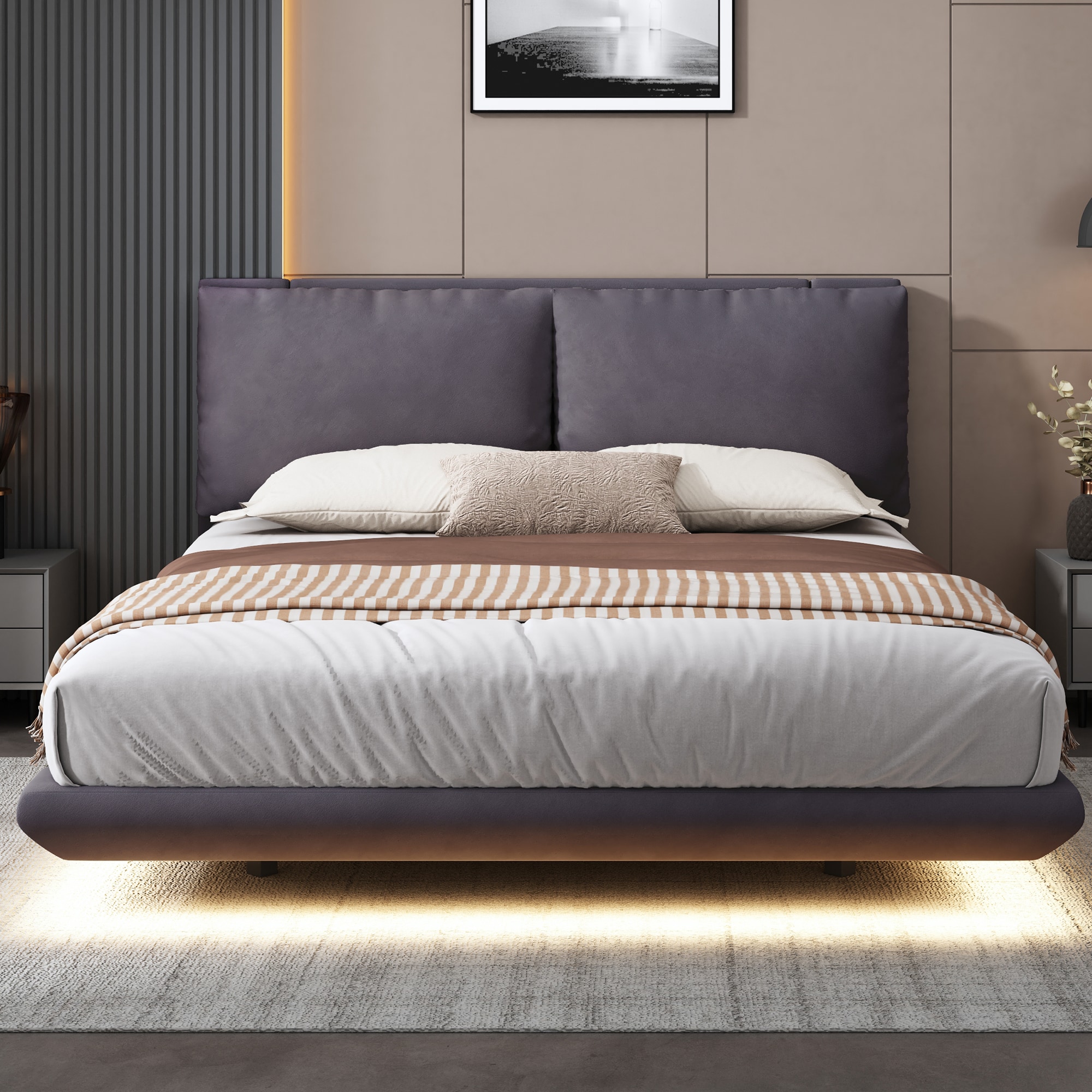 ModernLuxe L-SF000064AAE Gray Queen Wood Platform Bed