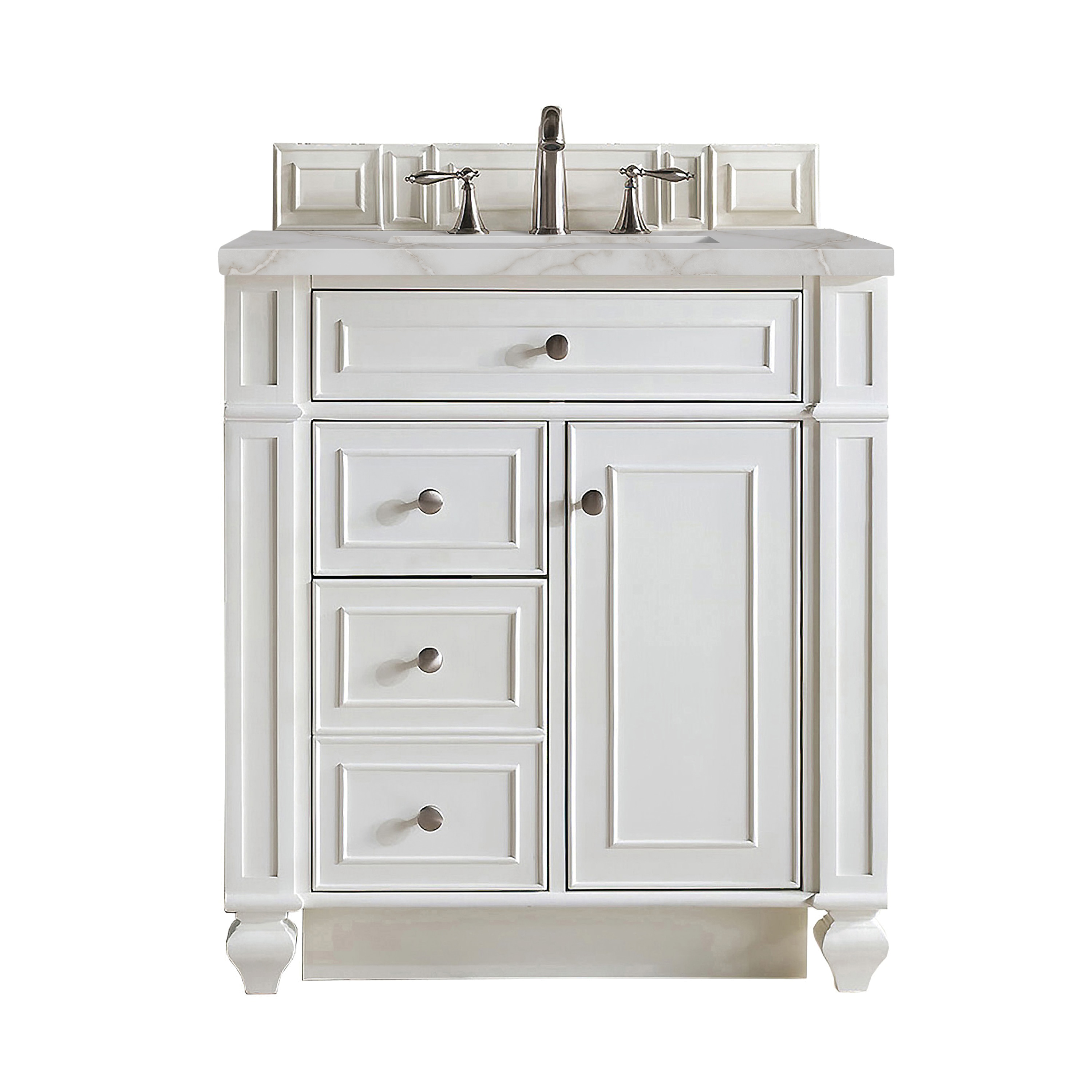 Bright White MDF Single Freestanding Bathroom Vanity with Backsplash