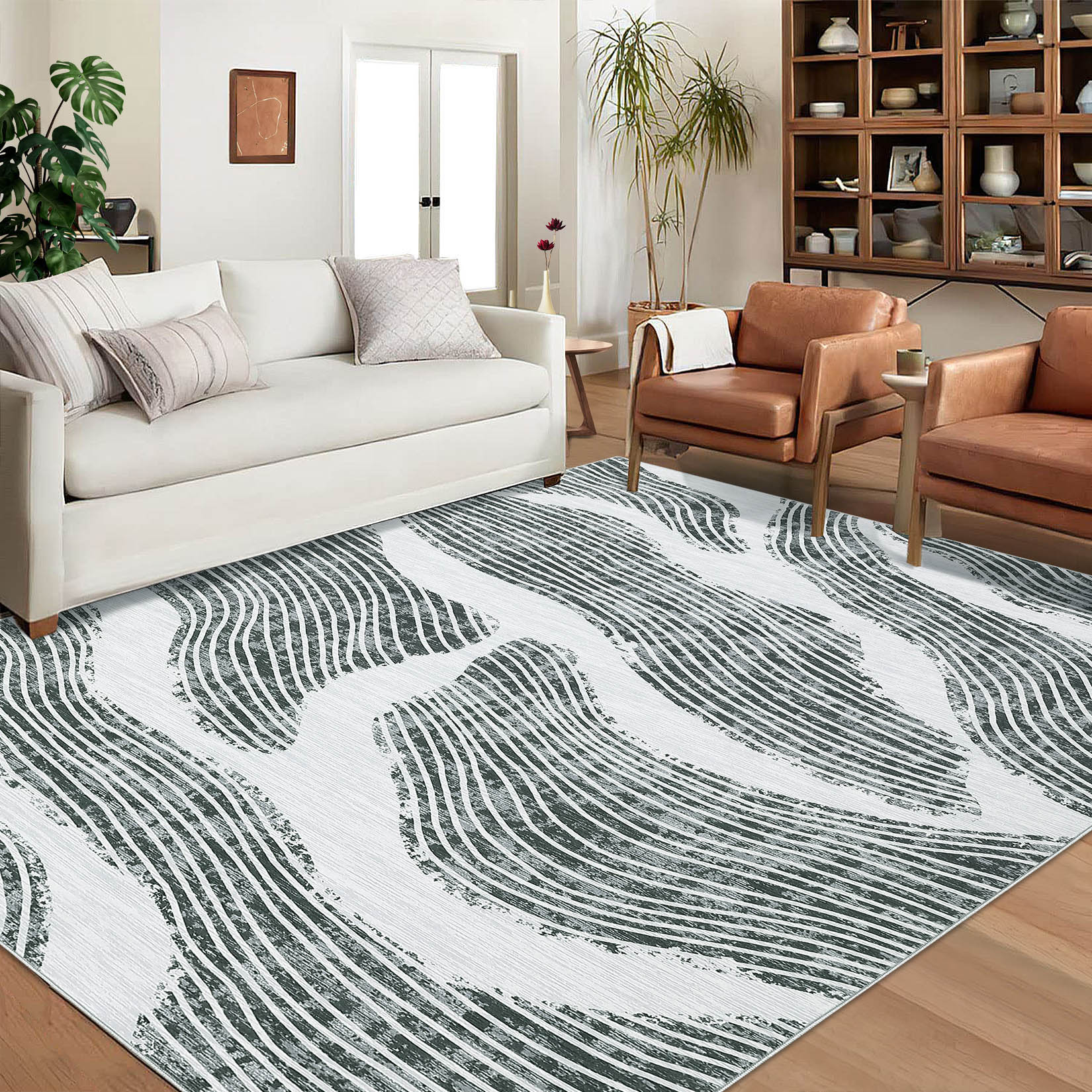 Garvee YXY-LO-PHO-15E3OONK 10 x 13 (ft) Loomed Polyester Gray Rectangular Indoor Geometric Mid-Century Modern Machine washable Area rug