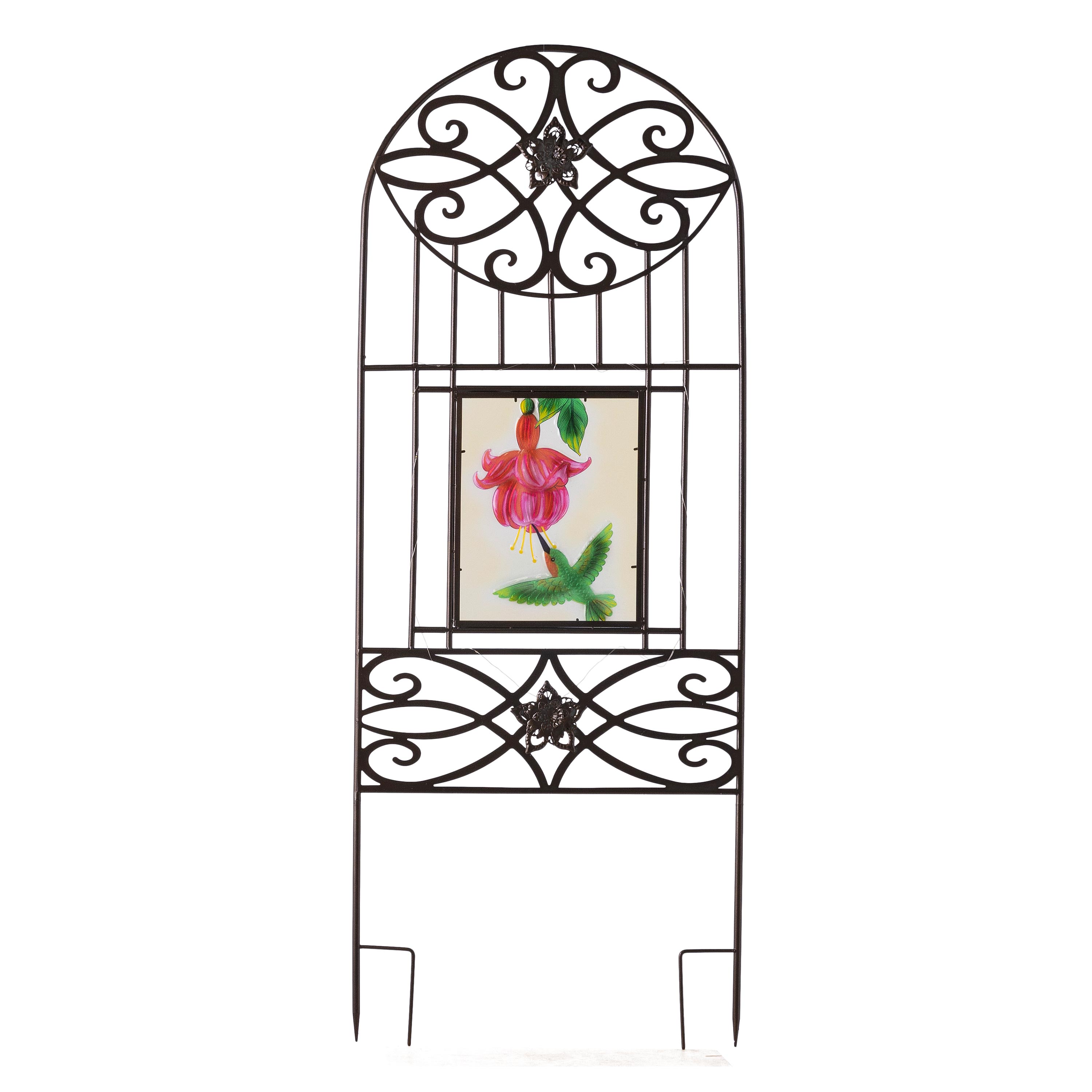 Evergreen GO8537 23.37-in W x 60-in H Black Steel Stained Glass Garden Trellis For Climbing Plants For Cucumbers For Roses For Tomatoes