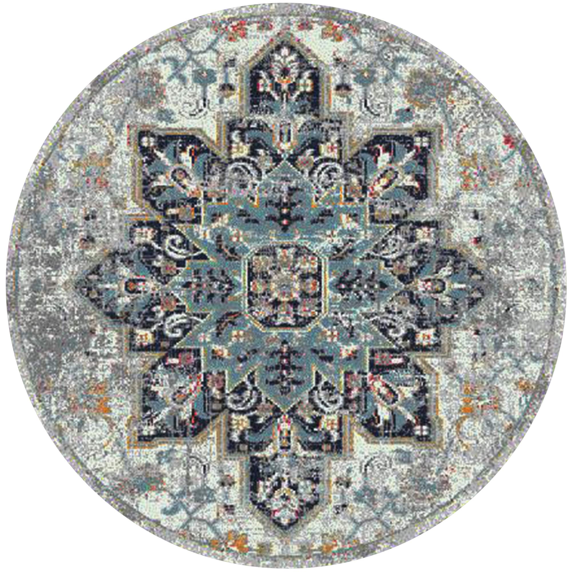 Gray Synthetic Reversible Round Area Rug, 7'6"