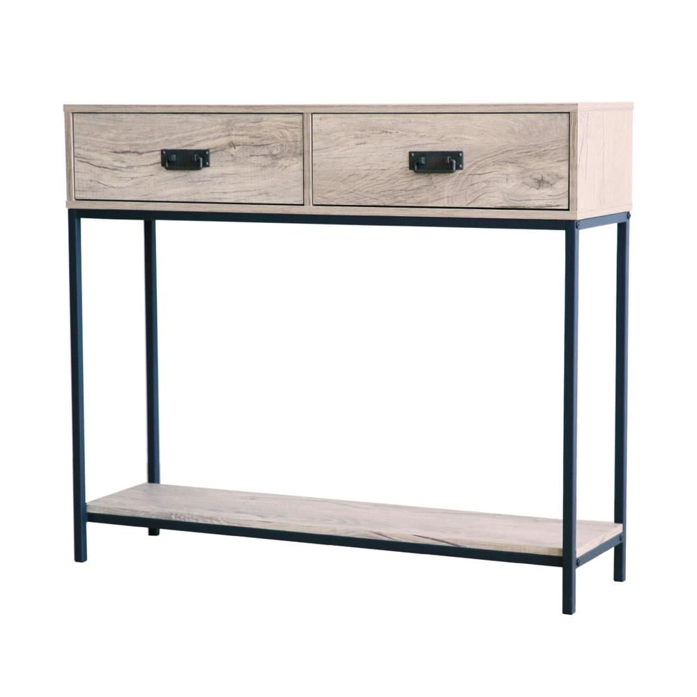 2 Drawers Industrial Console Table with Steel Frame for Small Space-Rustic Brown