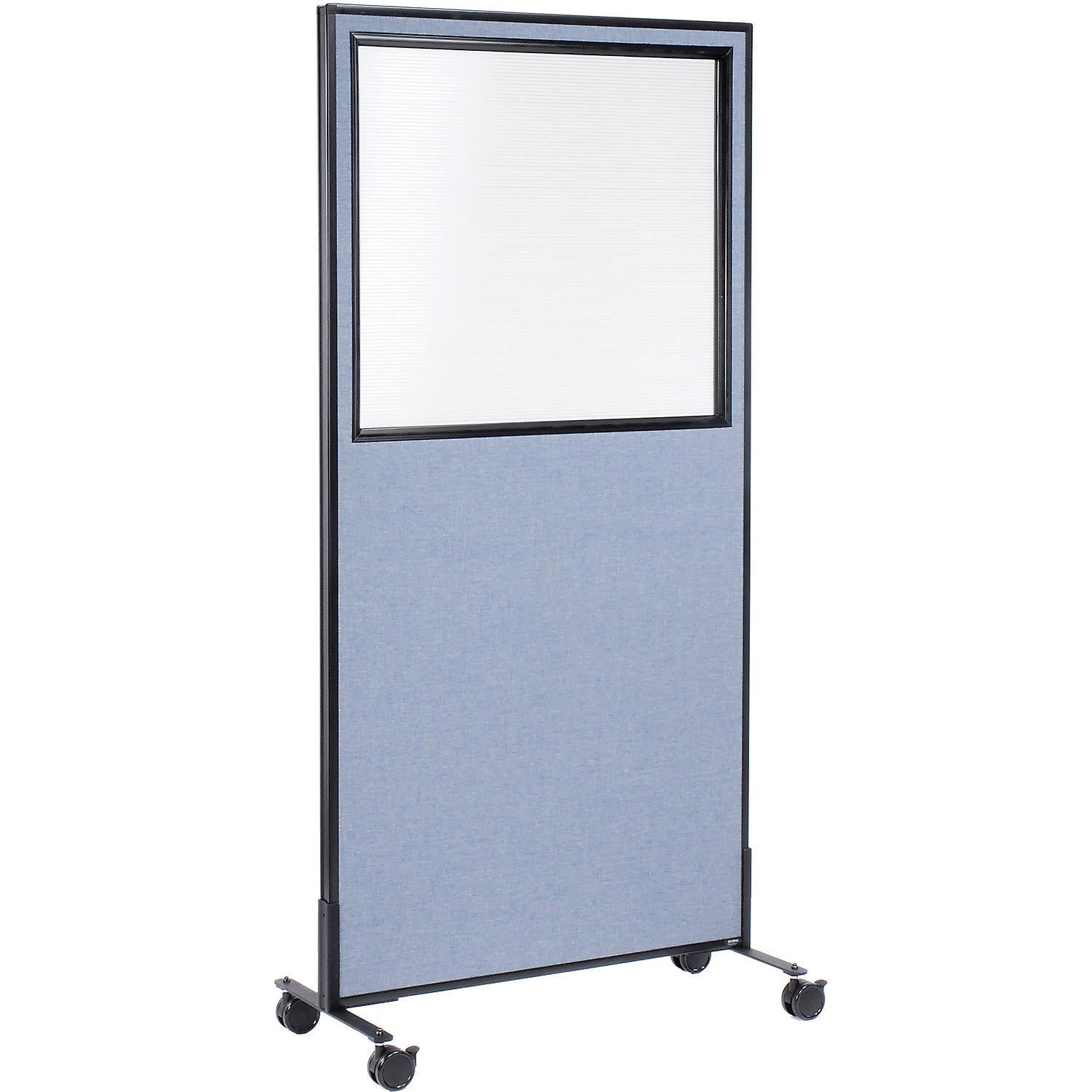 Global Industrial 695788MWBL 36-14-inW x 99-inH Mobile Office Partition Panel with Partial Window Blue