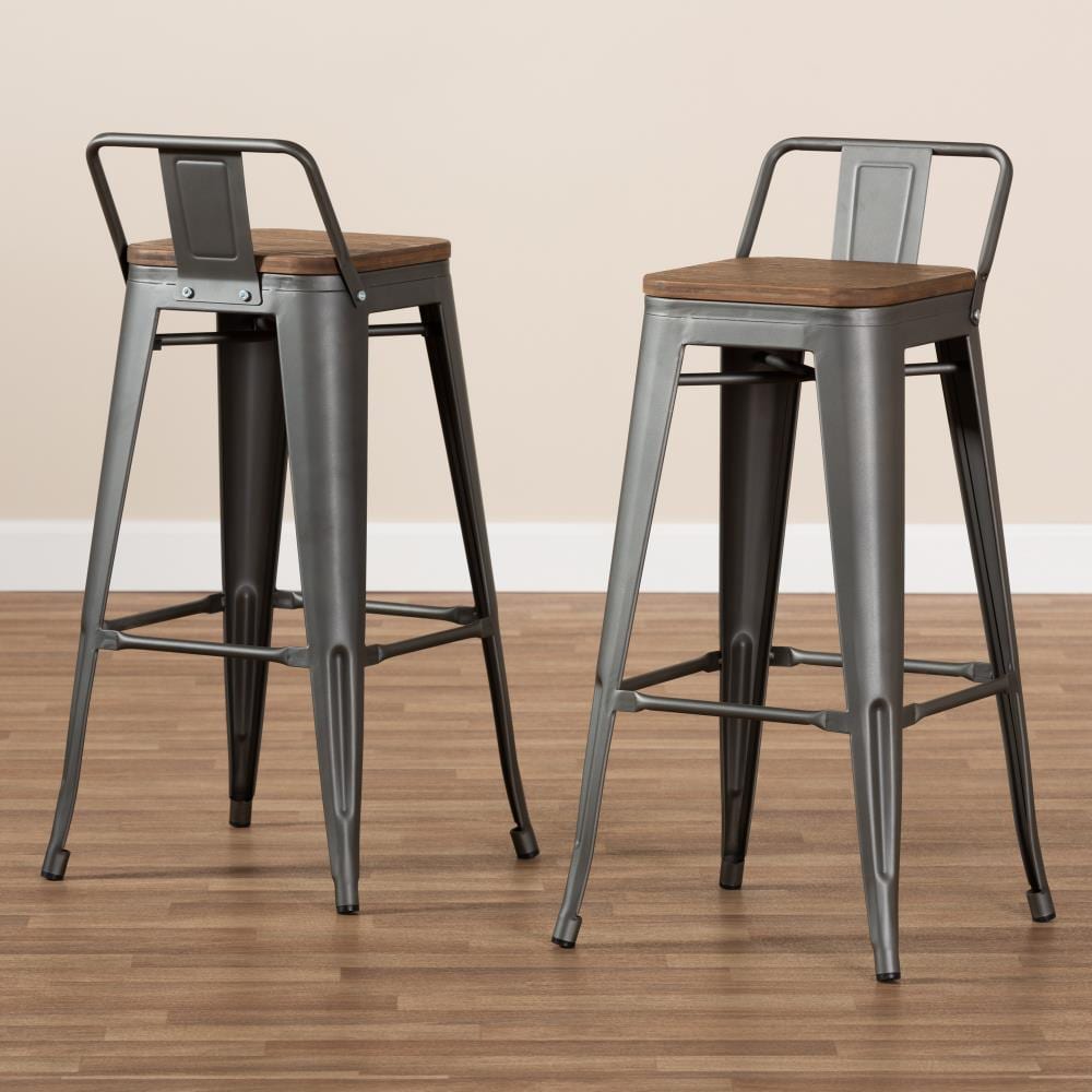 Baxton Studio Henri Set of 2 Gray Bar Height Bar Stool in the Bar ...