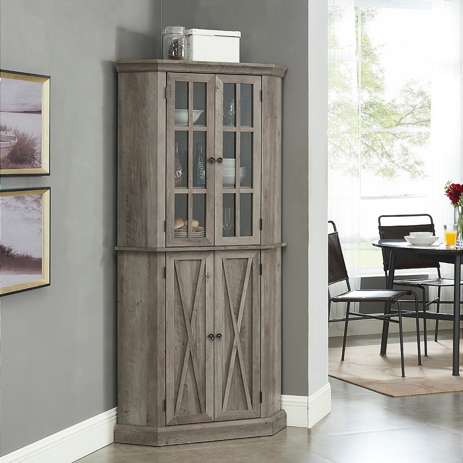 Home Source Industries Arms 35 In X 69 In Gray Corner Bar Cabinet At