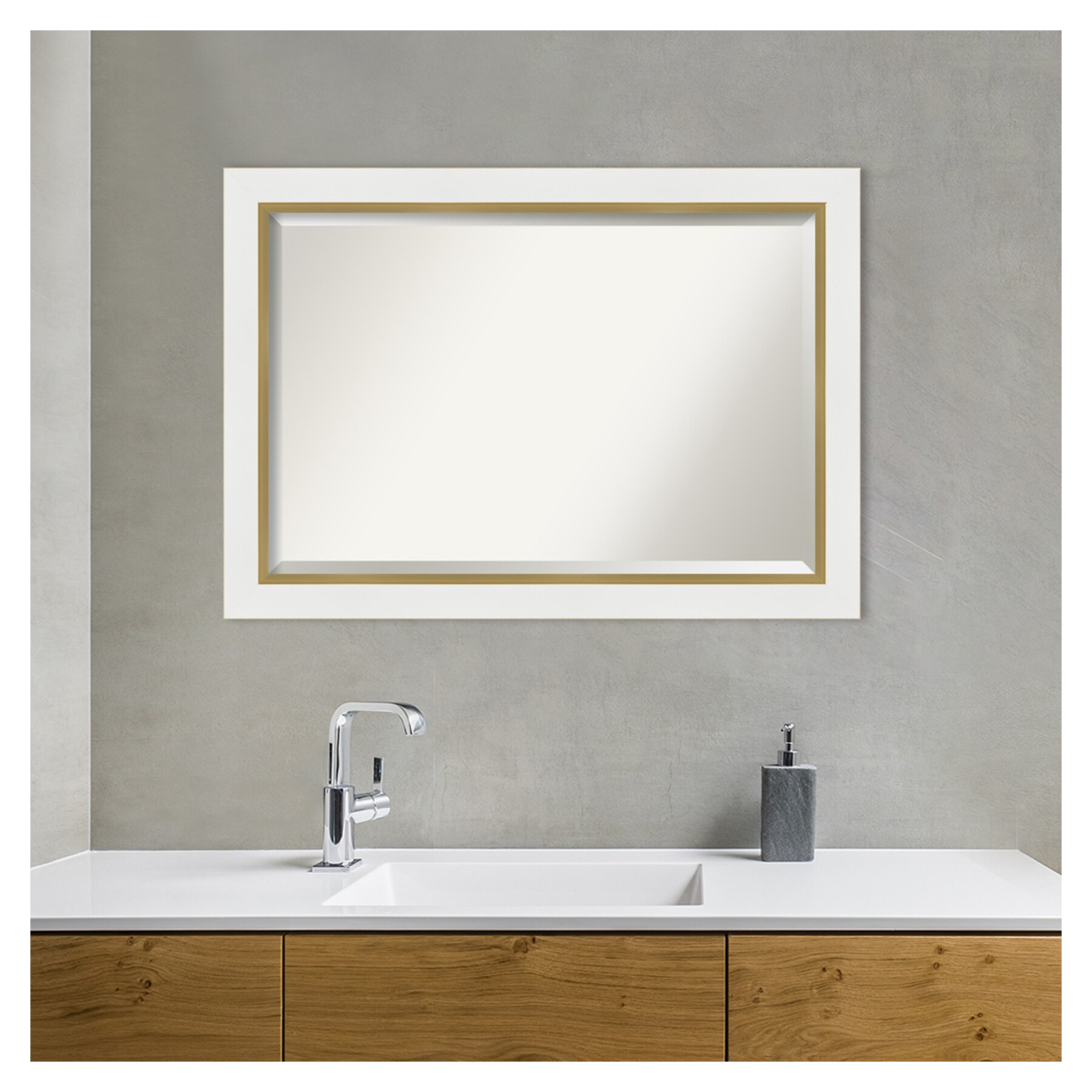 Eva White and Gold Rectangular Wall Mirror with Beveled Frame