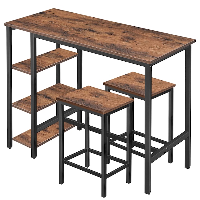 Veikous Rustic Brown Traditional Dining, Dining Room Table With Bar Stools