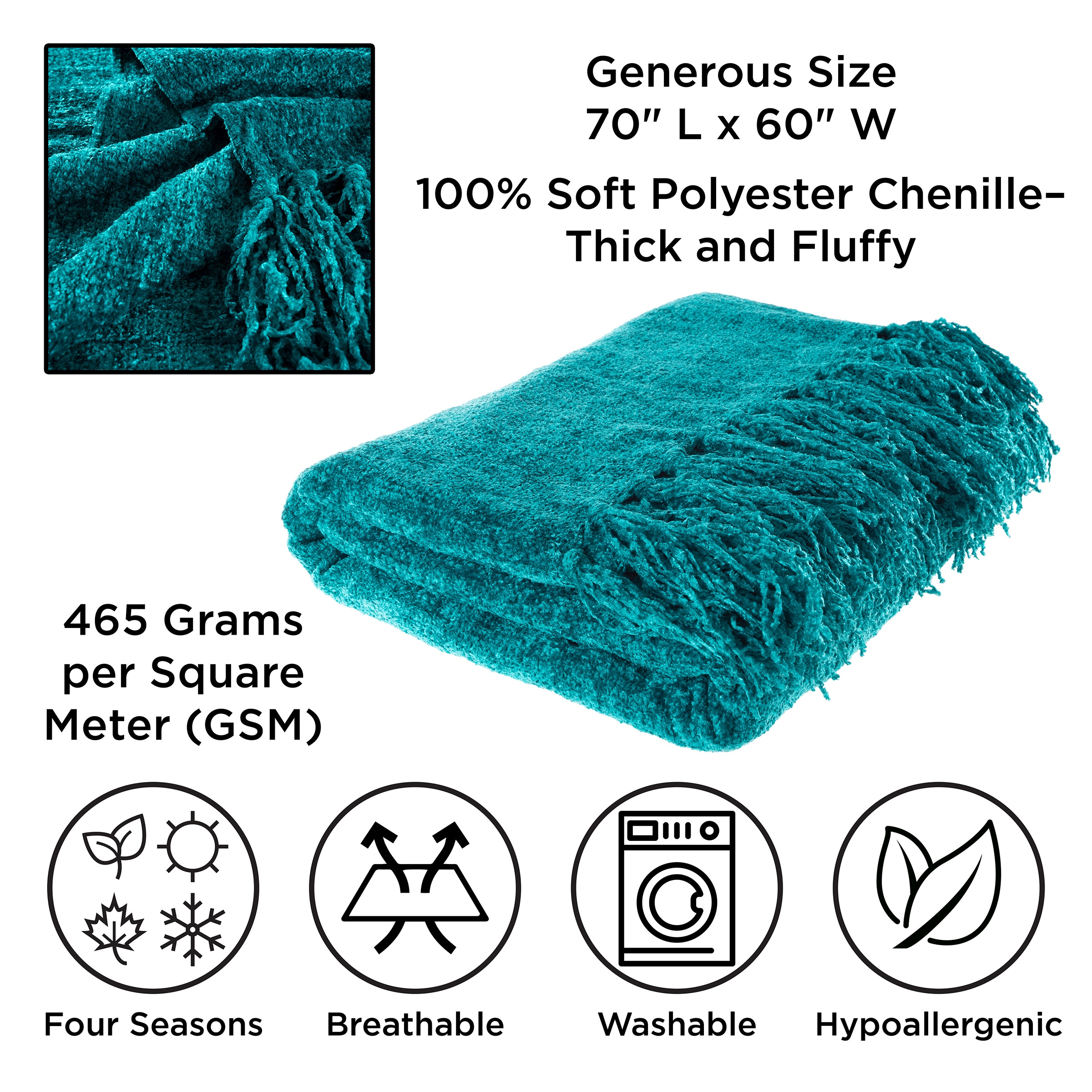 Hastings Home Blankets Lagoon Teal 60-in x 70-in Throw in the Blankets ...