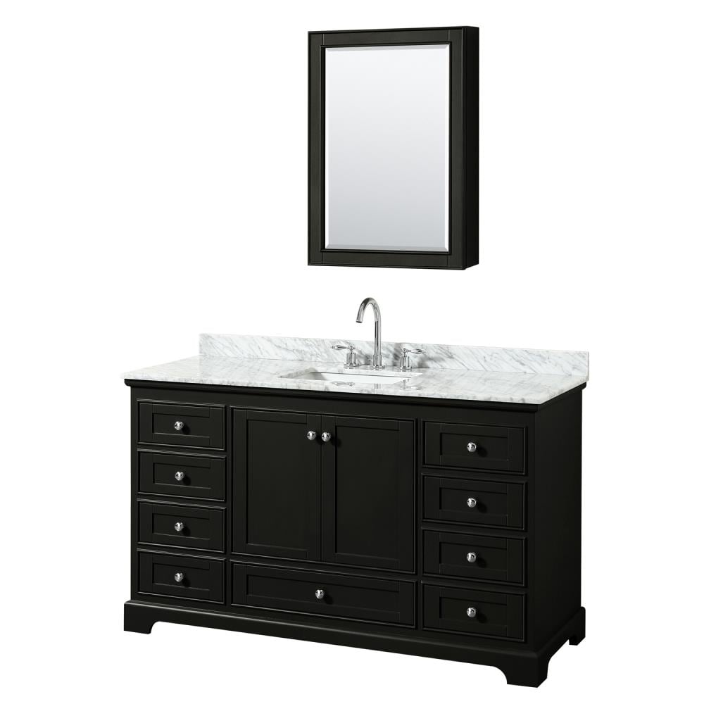 Wyndham Collection WCS202060SDECMUNSMED Deborah 60-in Dark Espresso with Polished Chrome Trim Undermount Single sink Bathroom Vanity with White Carrara Marble Natural marble Top (Mirror Included)