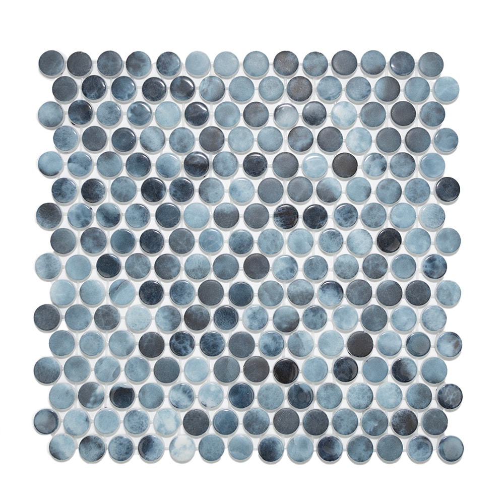 The Tile Life Eterna Penny Poseidon 1-in x 1-in Multi-finish Glass Penny round Mosaic Floor and Wall Tile ( 0.88-sq ft Piece )