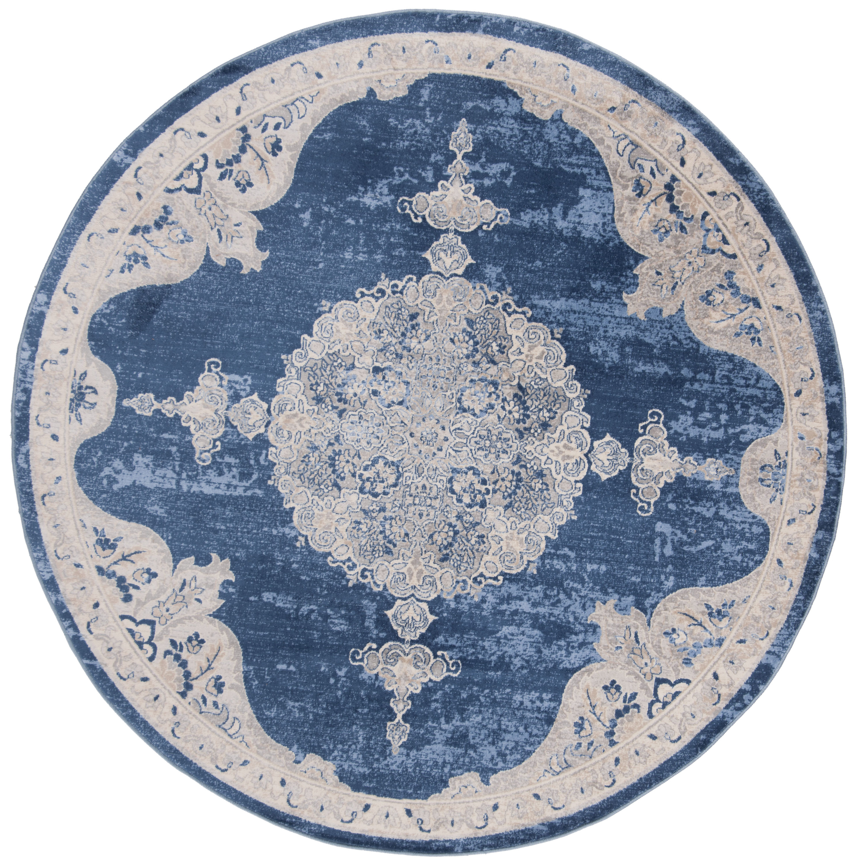 Safavieh BNT867M-9R Brentwood Dottie 9 x 9 (ft) Loomed Polypropylene Navy/Light Gray Round Indoor Distressed/Overdyed Bohemian/Eclectic Area rug