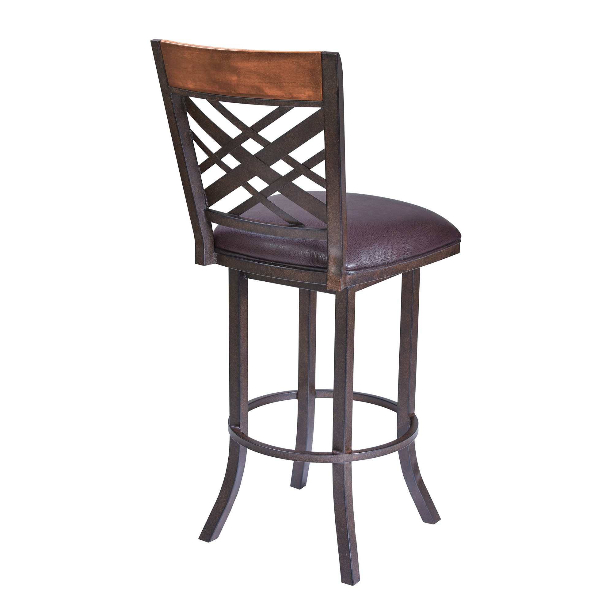 Tahiti Brown Faux Leather Swivel Metal Bar Stool with Arms