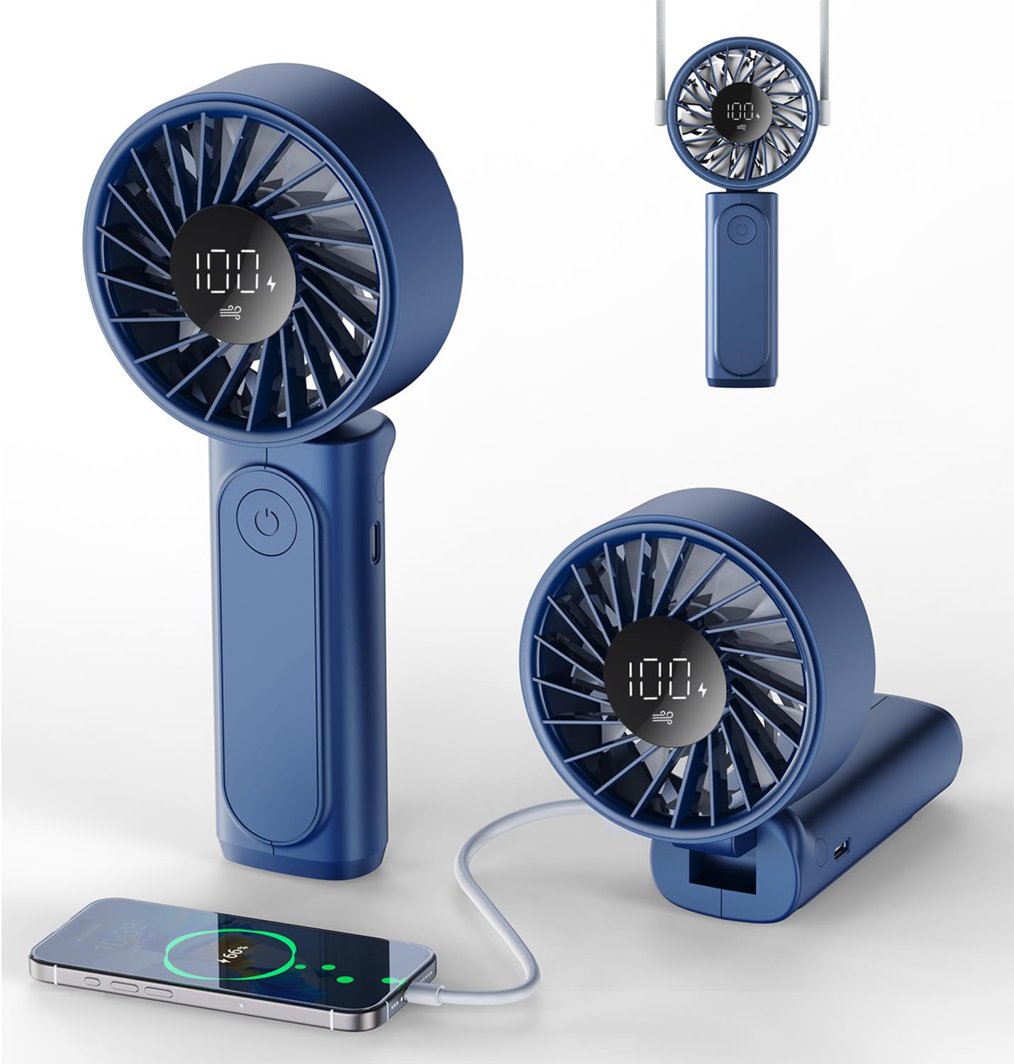 Phewnyzo  Portable Handheld Fan 6 Speed Foldable Mini Desk and Neck Fan with LCD Display Ultra Quiet Pocket Size Personal Cooling for Indoor