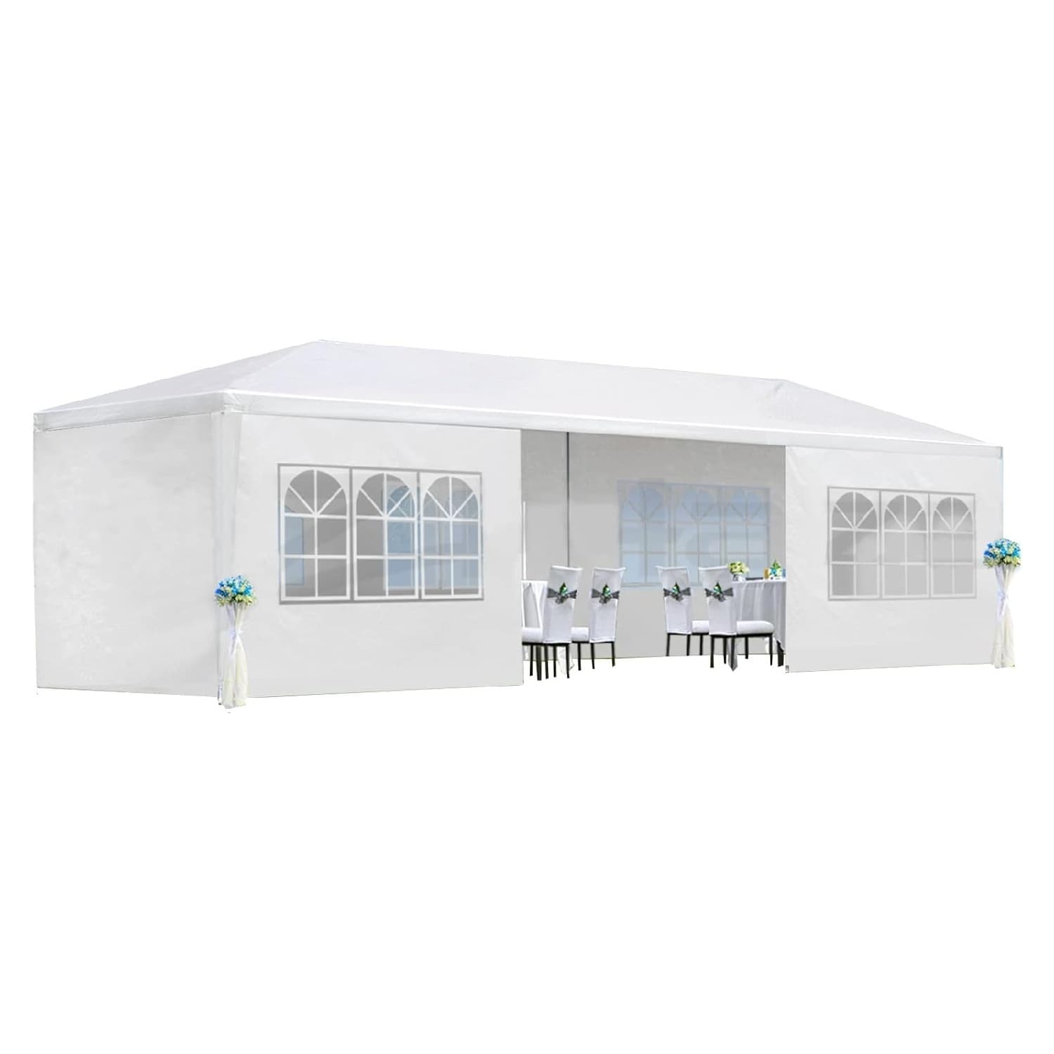 Garvee GGL-PSS-33DDLV6N 10FTX30FT Outdoor Party Tent Wedding Canopy Tent with 8 Removable Sidewalls Waterproof Gazebo Shelter for Parties BBQ Events White