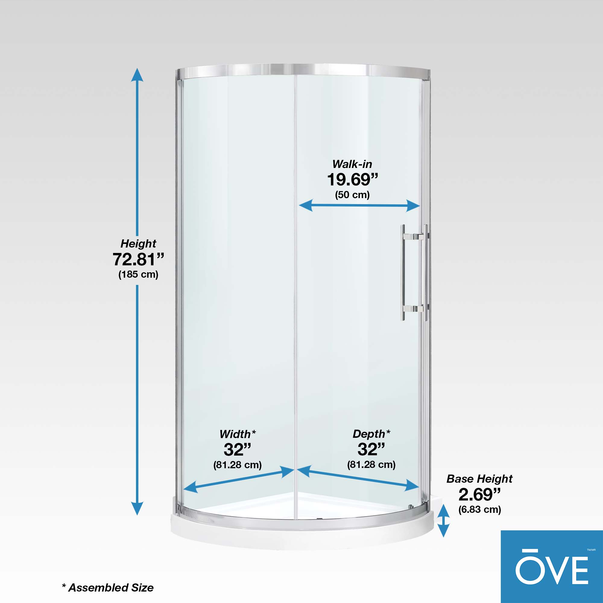 OVE Decors Swift Install Polished Chrome 2-Piece 32-in x 32-in x 76-in  Base/Door Corner Corner Shower Kit (Off-center Drain)