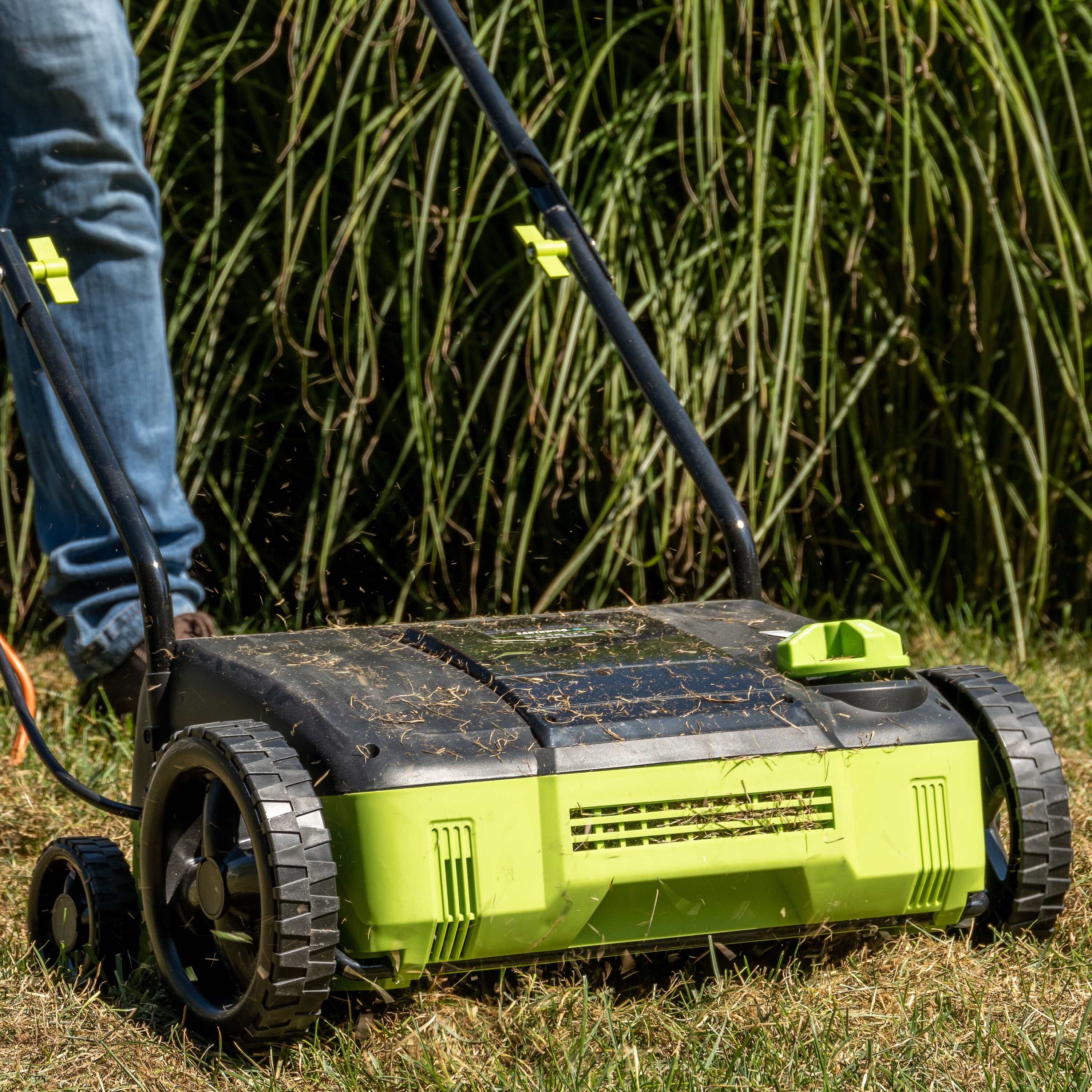 SuperHandy 2-In-1 Cordless Electric Dethatcher - Spring-loaded Tines,  Adjustable Depth, Steel Frame - Orange - Replaceable Tines - 24 Tines -  Assembly Required in the Dethatchers department at