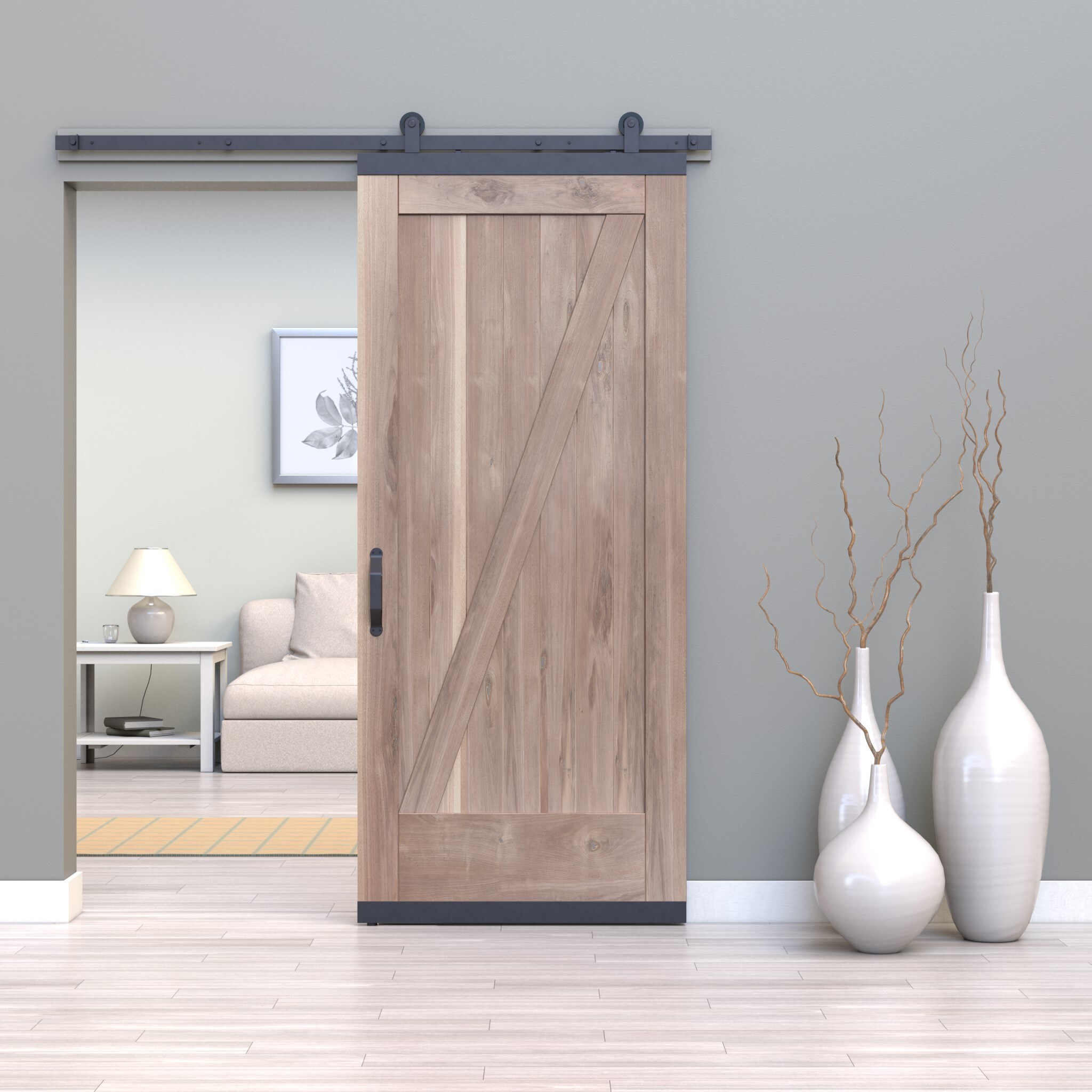 JELD-WEN LOWOLJW248800085 36-in x 96-in Unfinished Unfinished Z-frame Walnut Wood Solid core Single Barn Door (Hardware Included)