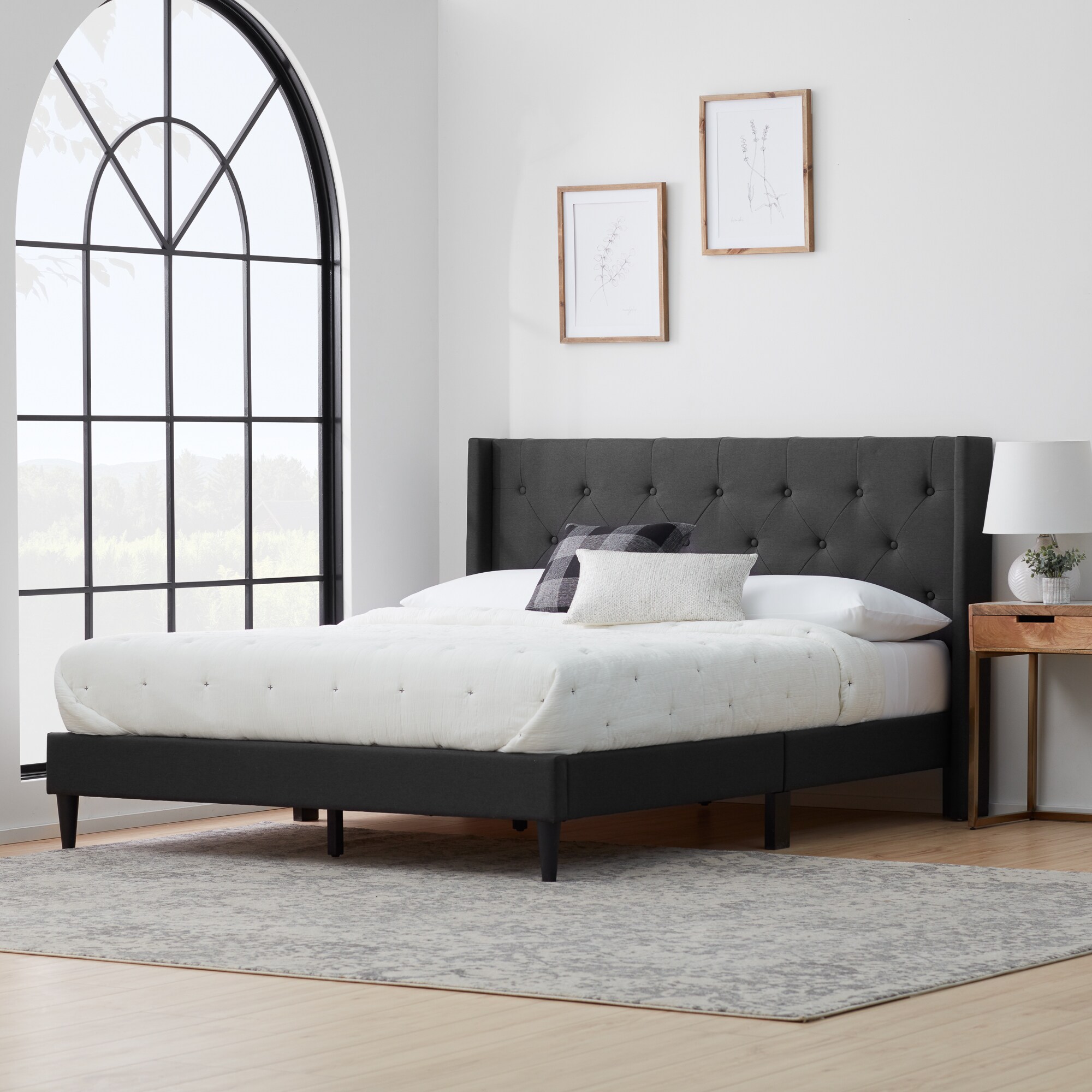 Brookside Bella Diamond Tufted Wingback Charcoal Queen Upholstered Bed ...