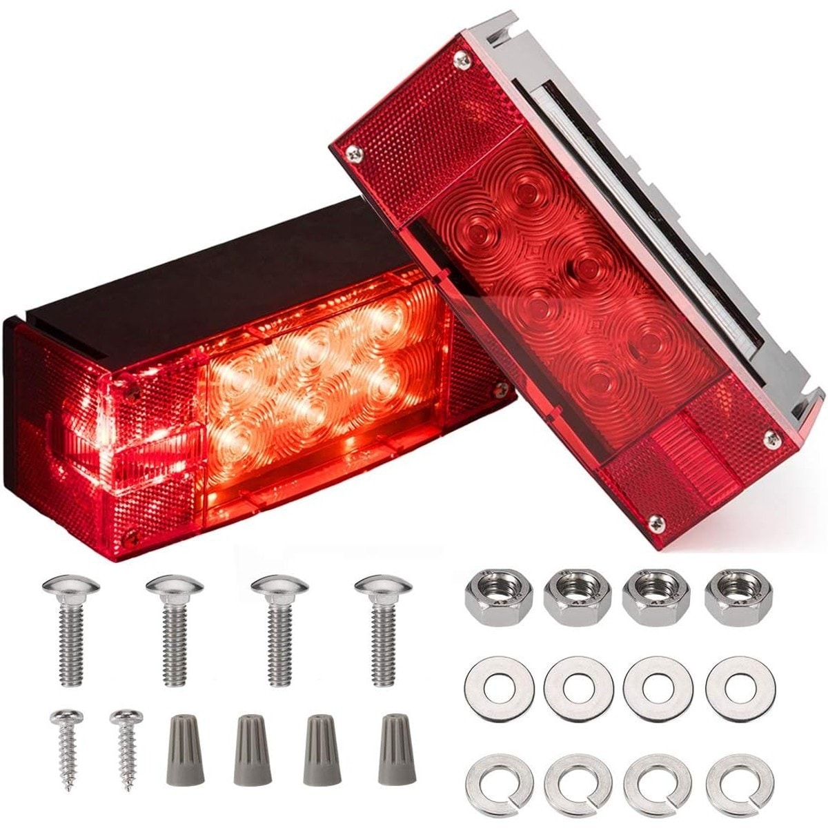 Slagawa 2 Pack 12V LED Submersible Low Profile Rectangular Trailer Tail Lights with Stop Turn Running Signal and License Plate Illumination for Boat Truck Marine #LULIN-FD5858