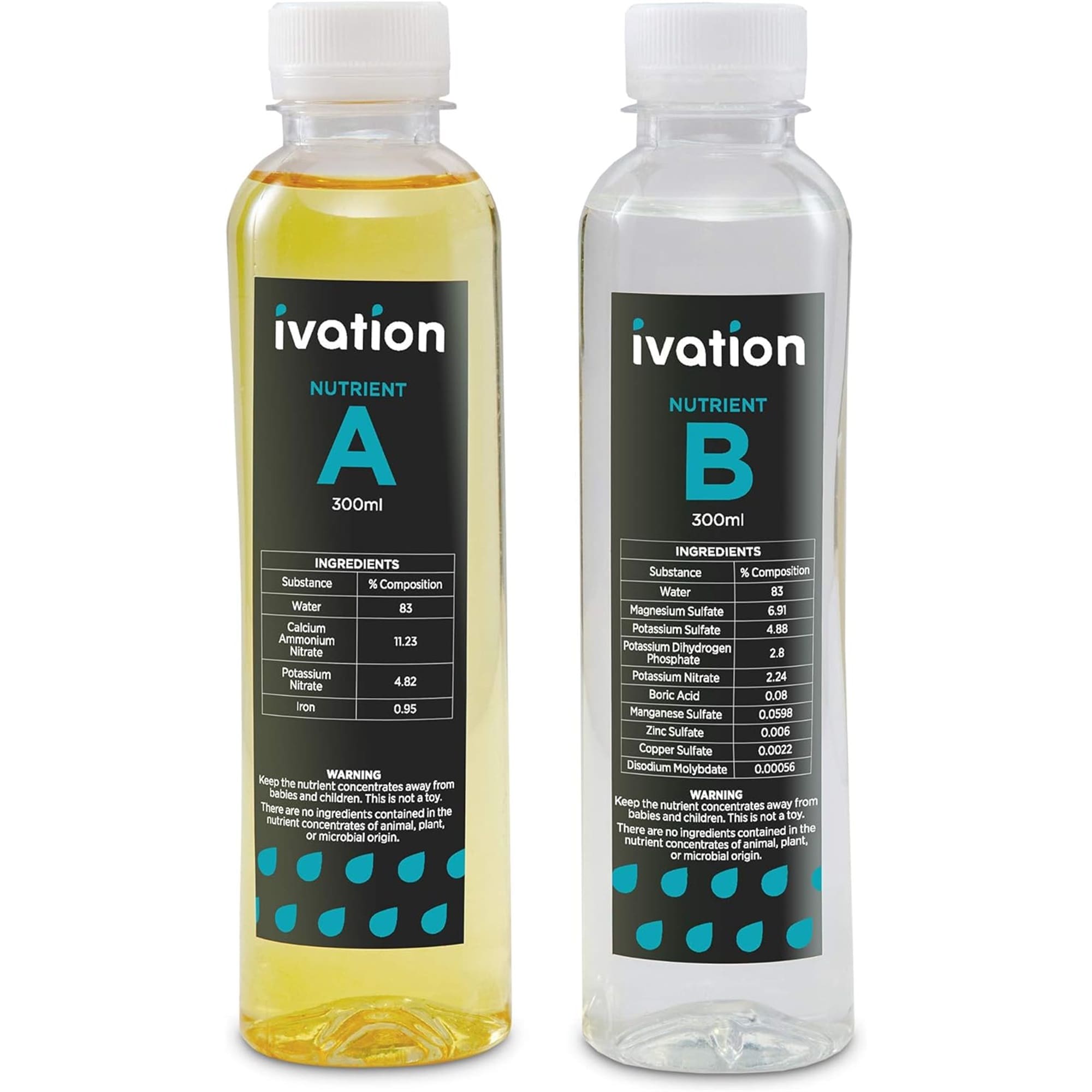 Ivation Hydroponic Nutrients A and B Plant Food for Indoor Herb Grower IVAHG20