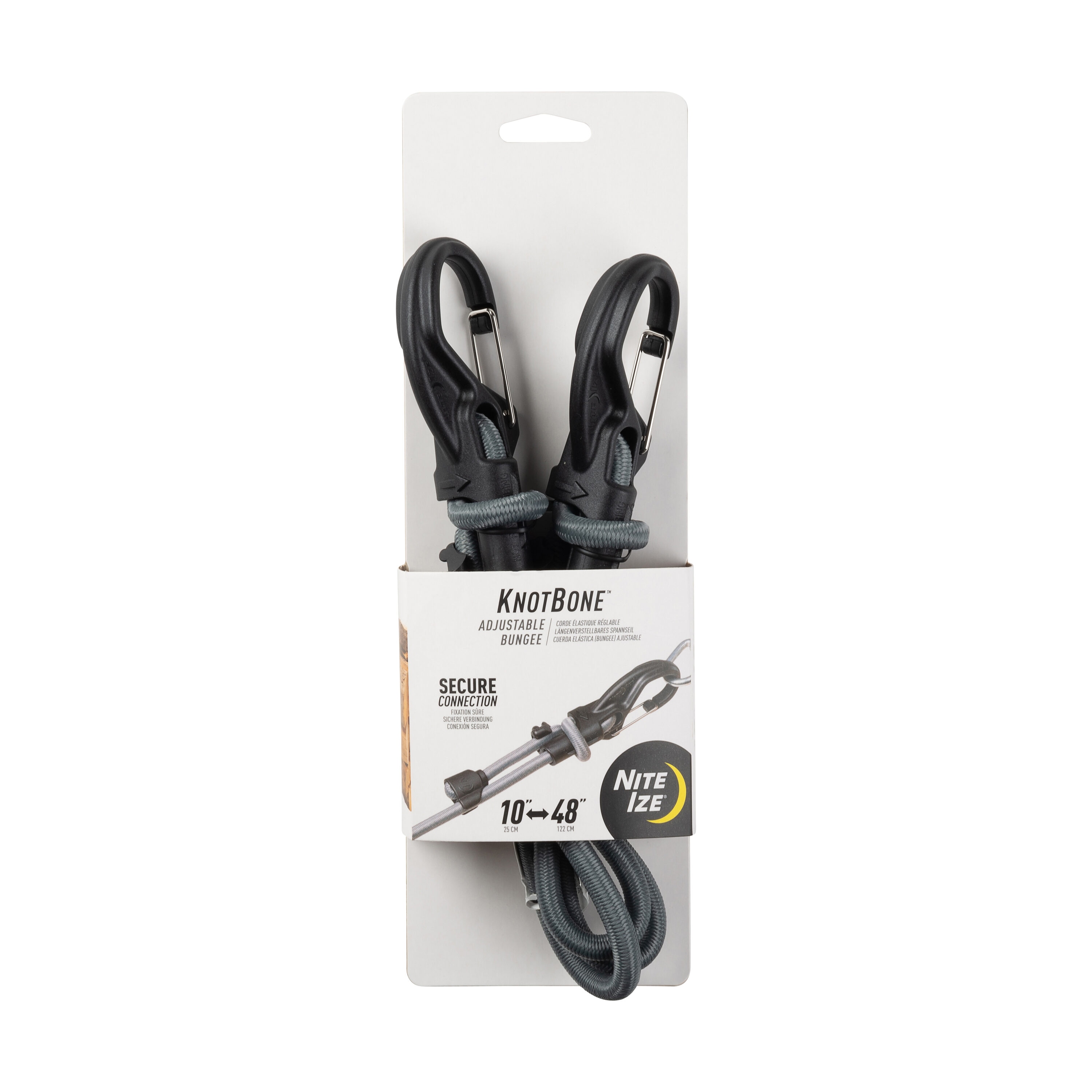 Nite Ize Adjustable Bungee Cord 4-ft - 9mm Rubber Core, Nylon Jacket,  UV/Weather Resistant, Plastic Hooks, Grey Cord, Black KnotBone Carabiner  Clips in the Bungee Cords department at