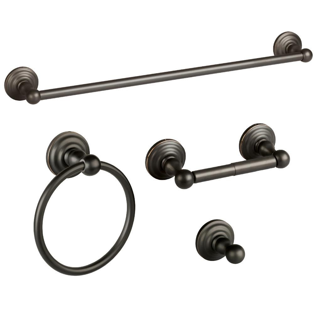 Design House 188649 4 -Piece Calisto Oil Rubbed Bronze Decorative Bathroom Hardware Set Towel Bar, Toilet Paper Holder, Towel Ring ,Robe Hook Included