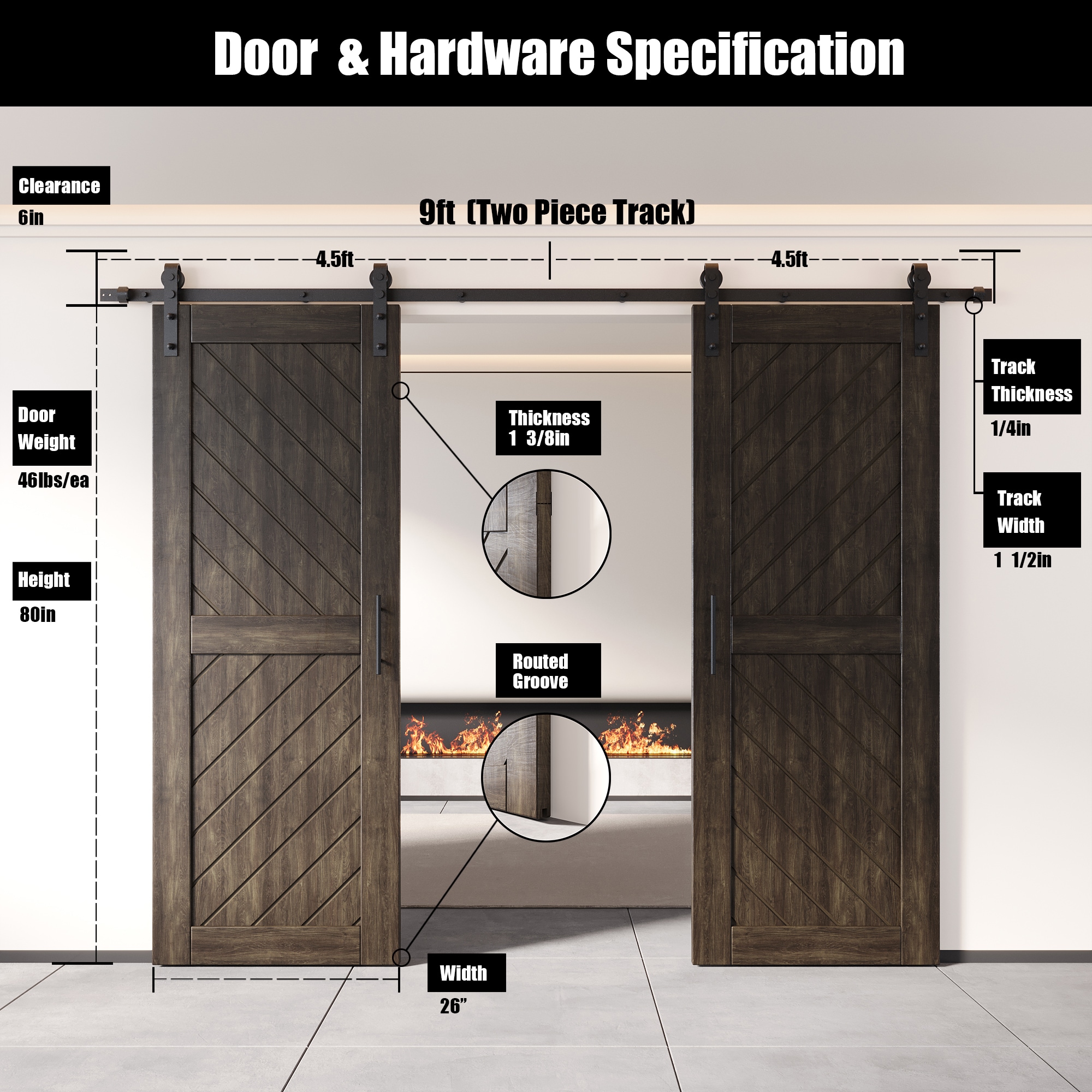 HOMACER YT2H108C-XT4-2680-EB Barn-Doors - View #2
