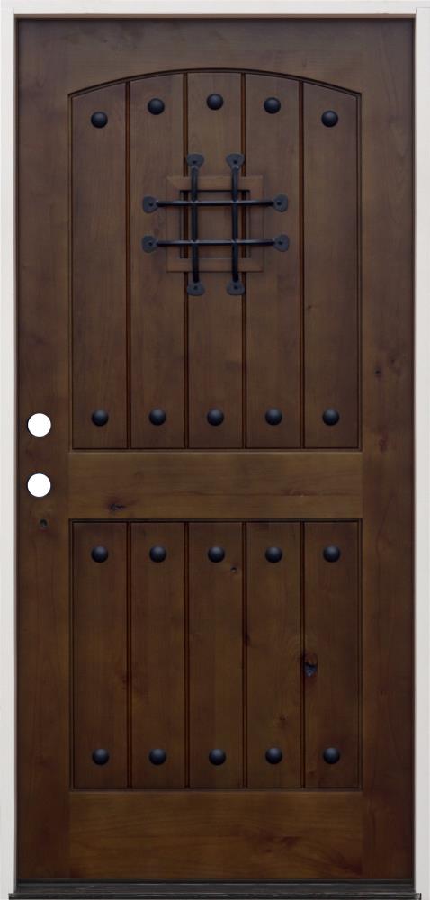 Creative Entryways 36-in x 80-in x 6-9/16-in Wood No glass Right-hand inswing Walnut alder Stained Prehung Front Door Solid hardwood core